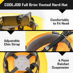 COOLJOB Full Brim Hard Hat, OSHA Construction Work Approved, HDPE Safety Helmet with 4 Point Adjustable Ratchet Suspension, Class E, G & C