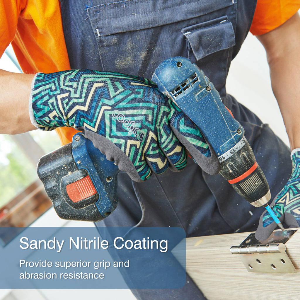 COOLJOB 6 Pairs Safety Nitrile Work Garden Gloves, Touch Screen Working Yard with Grip for Men