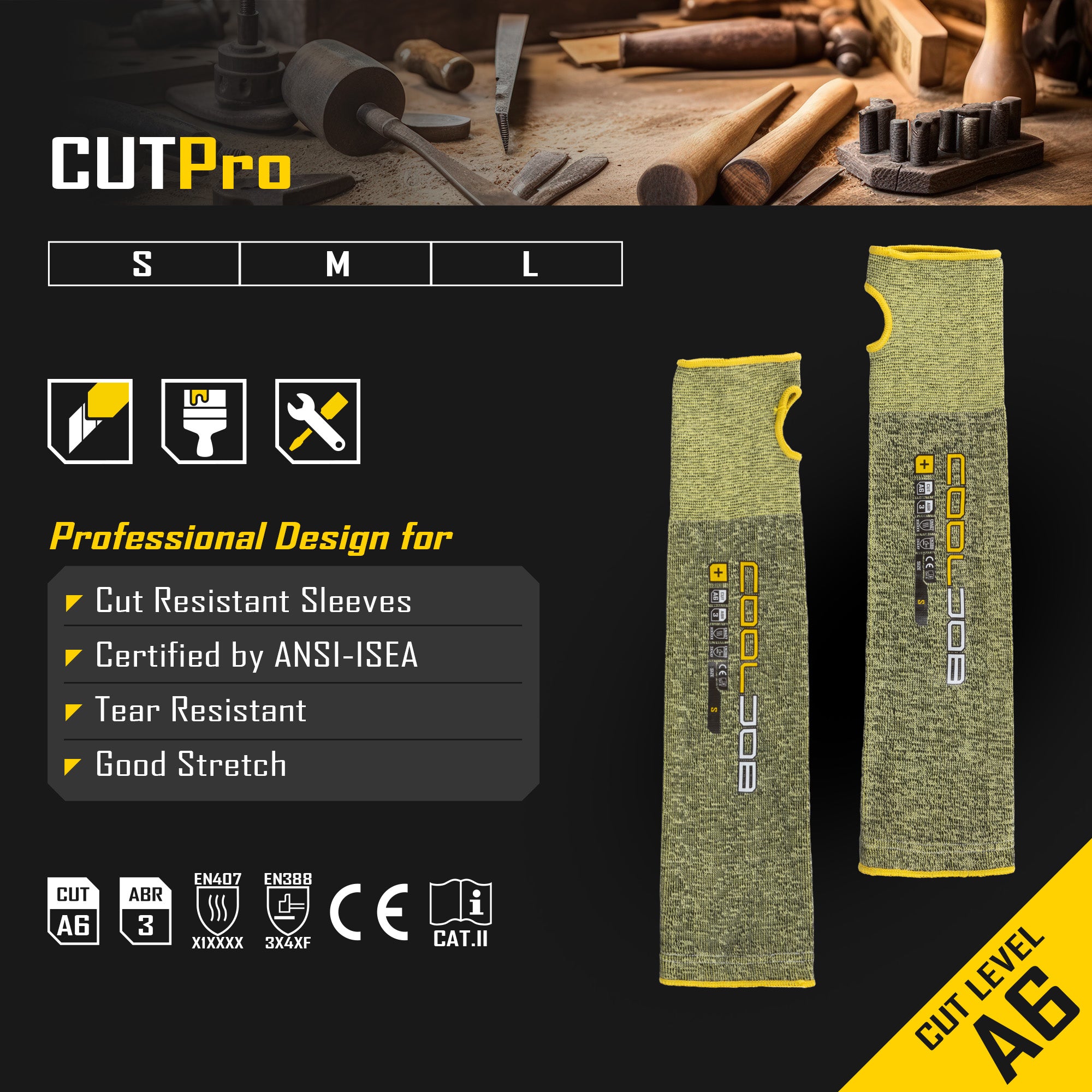 COOLJOB A6 Cut Resistant Sleeves for Gardening Pruning Fishing, 18” Arm Protection, UPF 50+