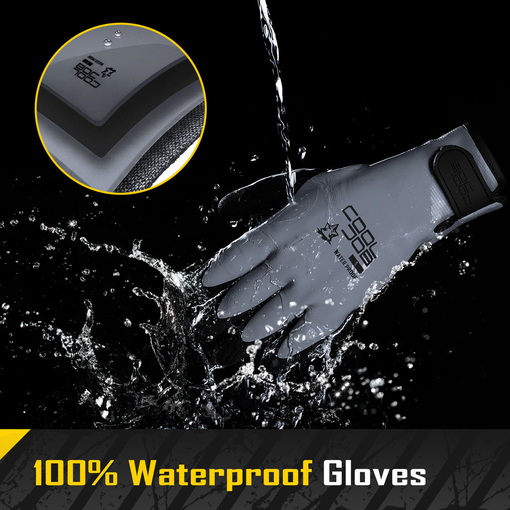 COOLJOB Thermal Warm Winter Work Dark Gray Gloves with Grip, Rubber Coated Touchscreen Waterproof Freezer Gloves for Warehouse, 1 Pair