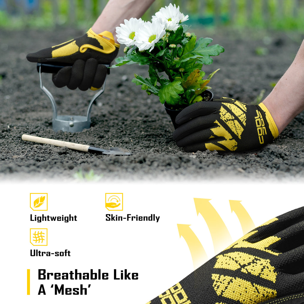 COOLJOB Breathable Men’s Work Gloves with Silicone Grip, Touchscreen Mechanic Gloves (Black, Grey)