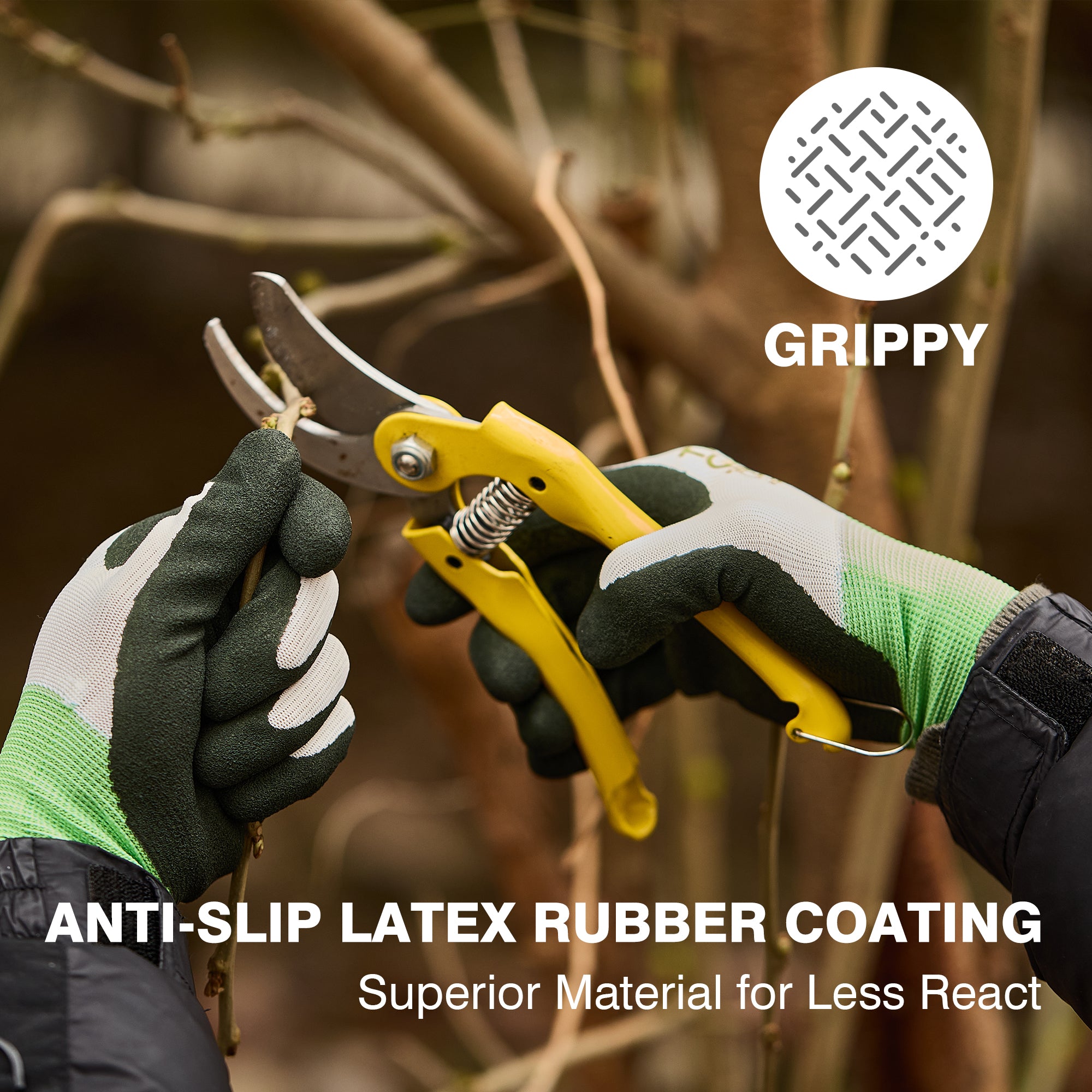COOLJOB 3 Pairs Think Green Gardening Work Gloves, 100% Recycled Polyester with Rubber Coated