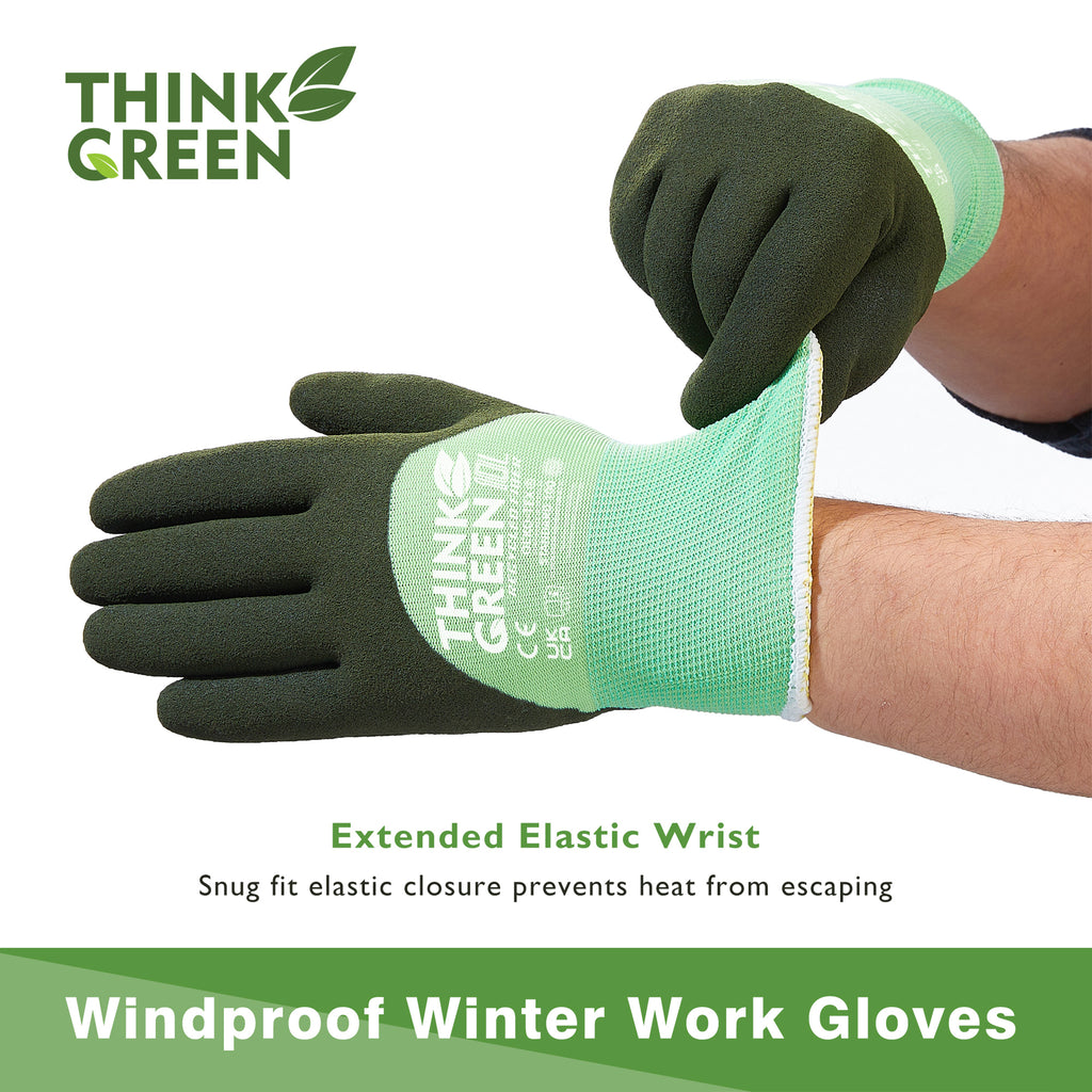 COOLJOB Think Green Thick Fleece Lined Winter Thermal Warm Freezer Work Gloves, Non-Slip Grip