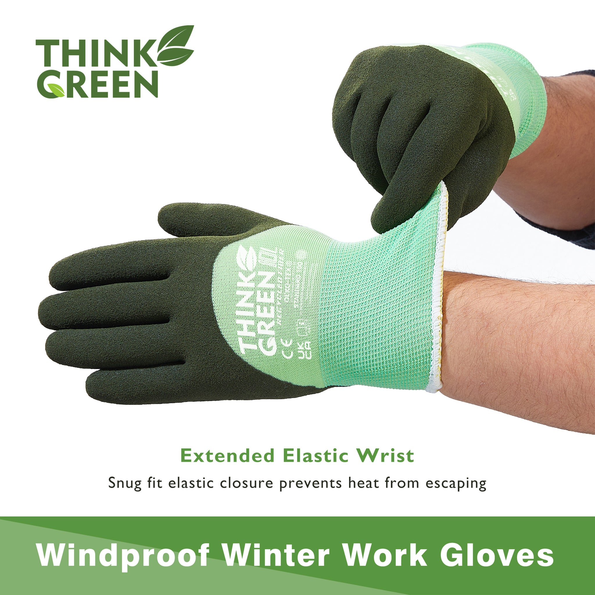 COOLJOB Think Green Thick Fleece Lined Winter Thermal Warm Freezer Work Gloves, Non-Slip Grip