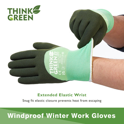 COOLJOB Think Green Thick Fleece Lined Winter Thermal Warm Freezer Work Gloves, Non-Slip Grip