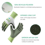 COOLJOB 3 Pairs Think Green Gardening Work Gloves, 100% Recycled Polyester with Rubber Coated