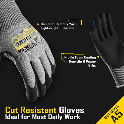 COOLJOB ANSI A5 Cut Resistant Gloves - 1/3/12 Pairs, Nitrile Rubber Dipped Safety Work Gloves for Men, Knife Proof with Grip Coating