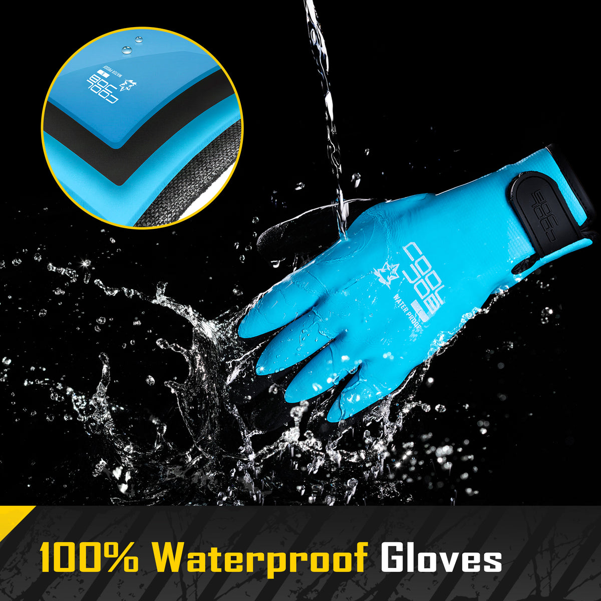 COOLJOB Thermal Warm Winter Work Blue Gloves with Grip, Rubber Coated Touchscreen Waterproof Freezer Gloves for Warehouse, 1 Pair