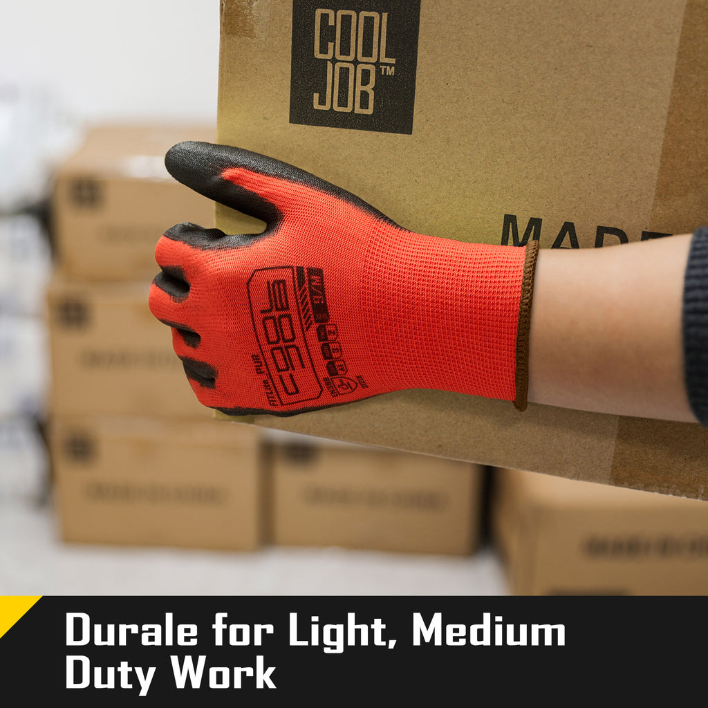 COOLJOB 12/60/120 Pairs Safety Work Gloves Pack Bulk with Grip PU Coating（Red）