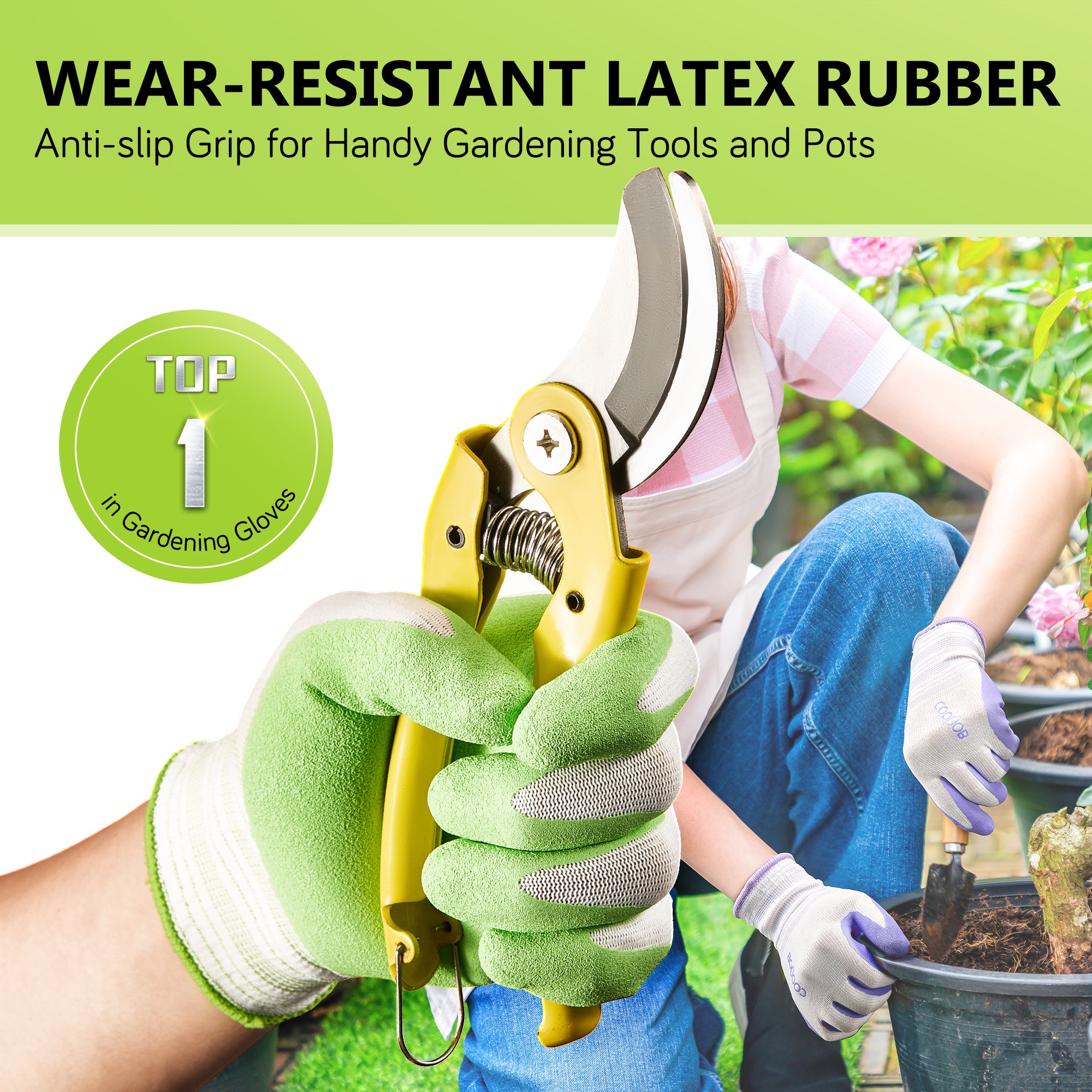 COOLJOB 2/6/10 Pairs Gardening Gloves for Women Ladies, Breathable Rubber Coated for Yard Garden, Lavender Purple & Green Apple