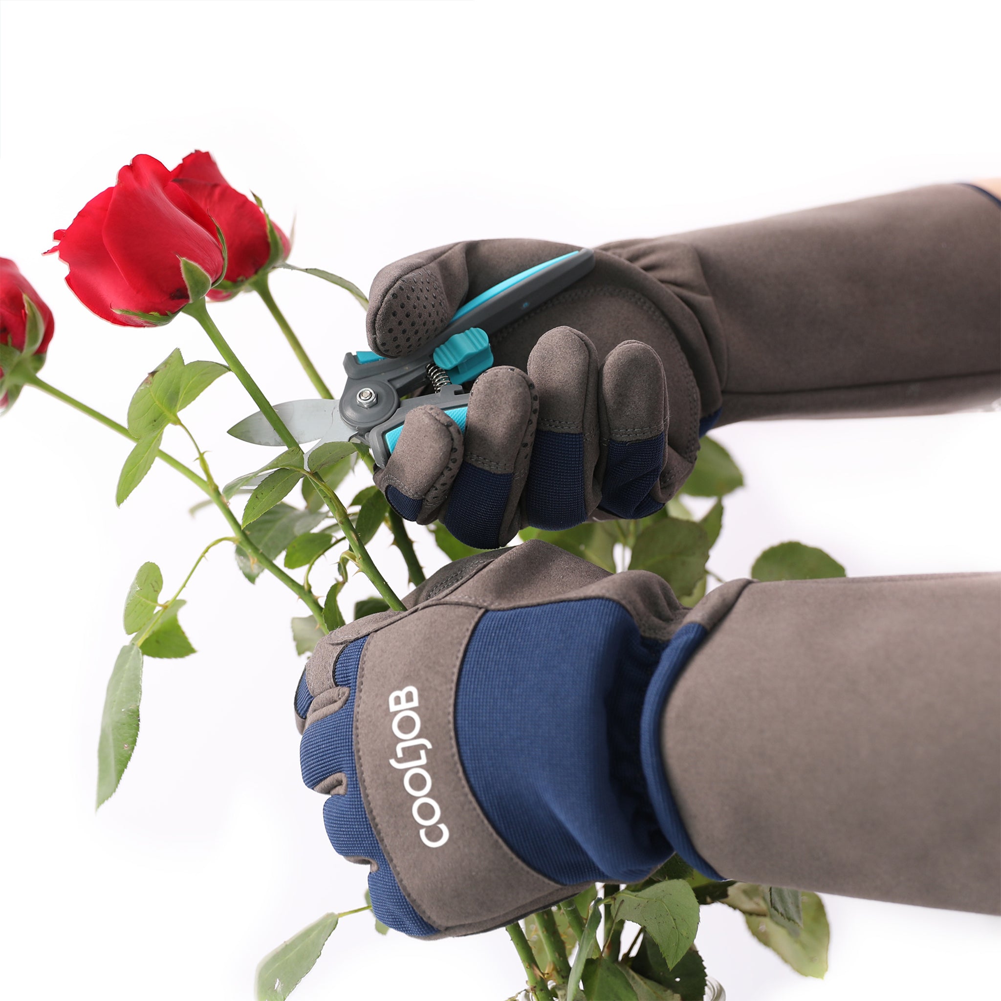 COOLJOB Thorn Proof Rose Pruning Garden Gloves, Longer Sleeve, Puncture Resistant (Blue)