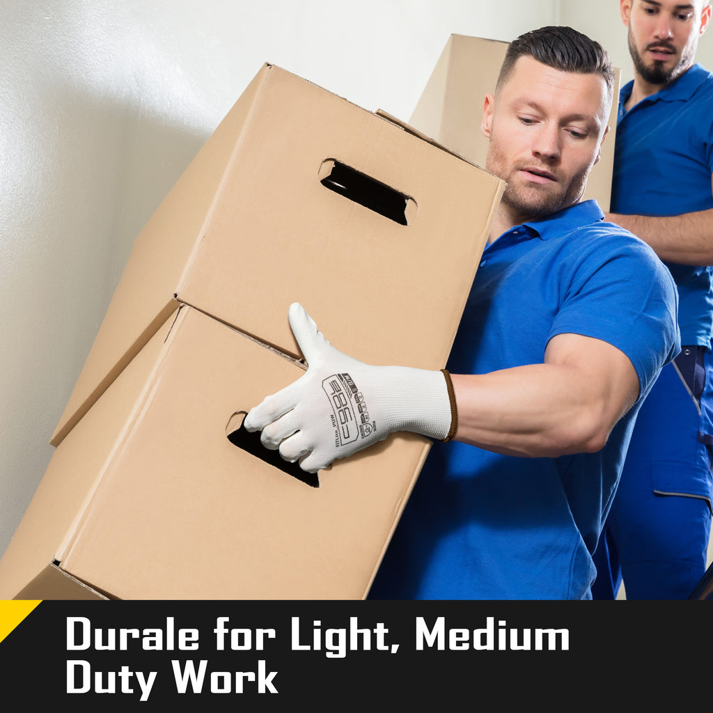 COOLJOB 12/60/120 Pairs Safety Work Gloves Pack Bulk with Grip PU Coating（White）