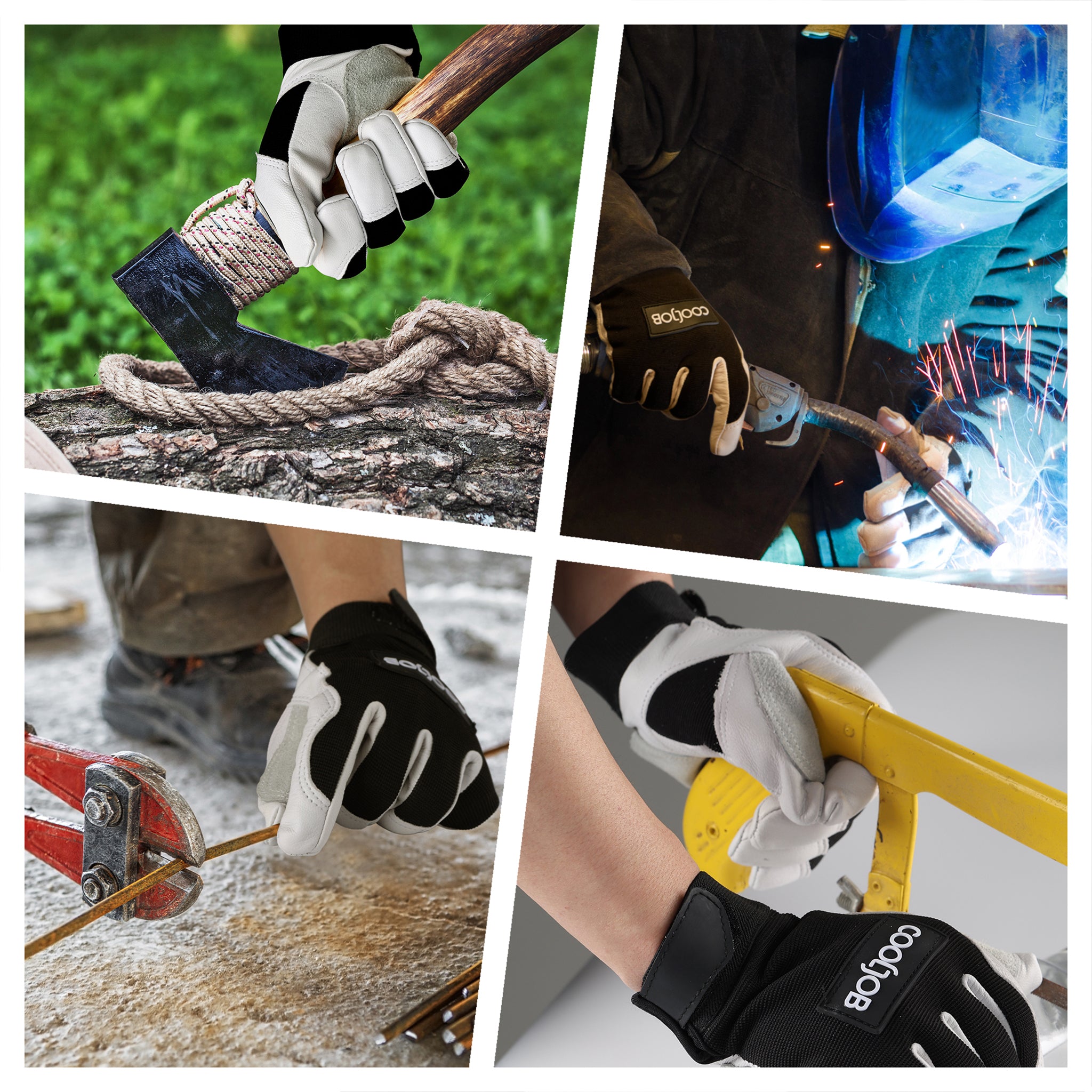 COOLJOB Leather Work Gloves with Grip, Thorn Proof, Heat Puncture Resistant Gloves
