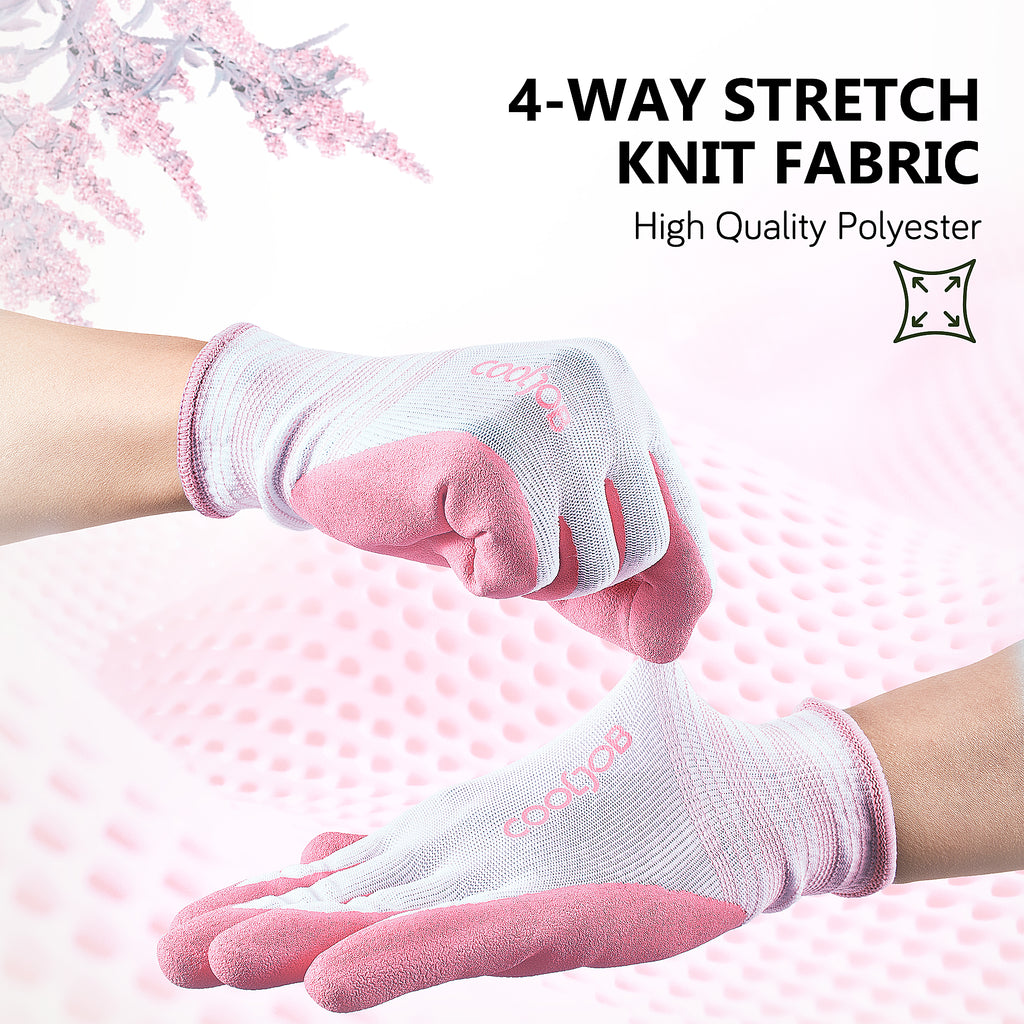 COOLJOB 2/6/12 Pairs Gardening Gloves for Women Ladies, Breathable Rubber Coated for Yard Garden, Sakura Pink & Light Blue