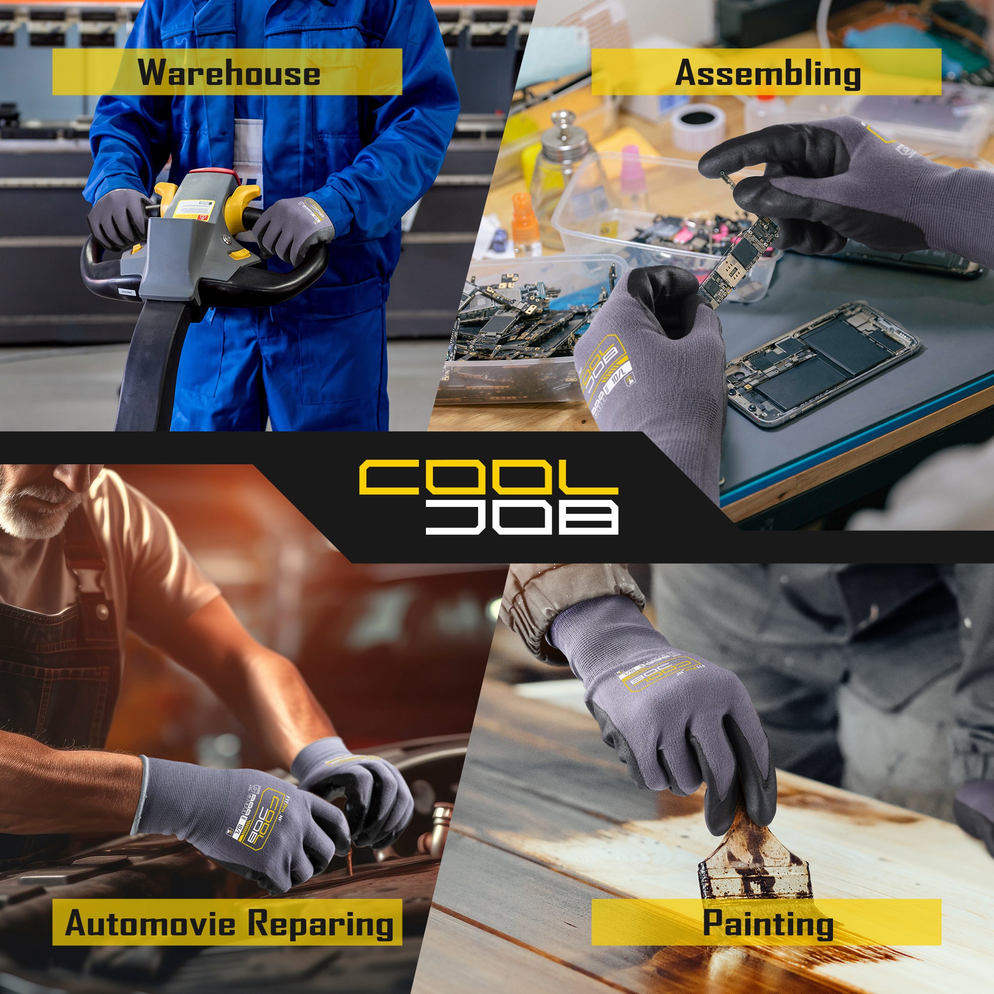COOLJOB 3/12 Pairs Safety Work Gloves Microfoam Nitrile Rubber Coated, Touchscreen