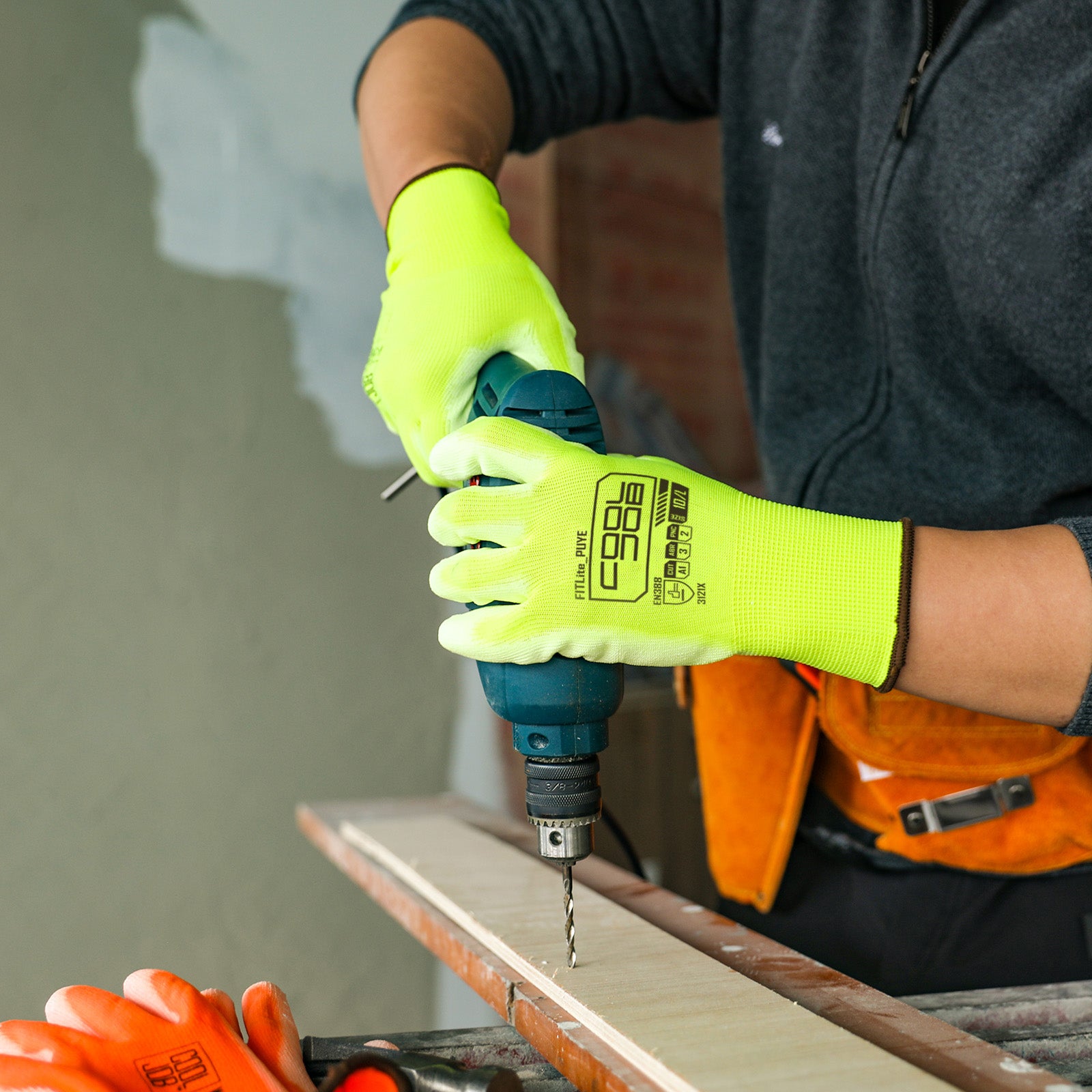 COOLJOB 12/60/120 Pairs Safety Work Gloves Pack Bulk with Grip PU Coating（Yellow）