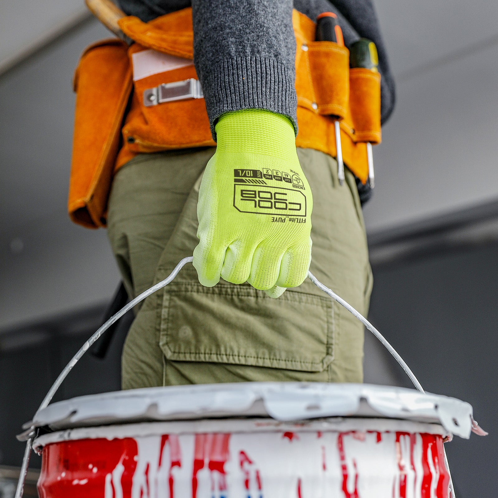 COOLJOB 12/60/120 Pairs Safety Work Gloves Pack Bulk with Grip PU Coating（Yellow）