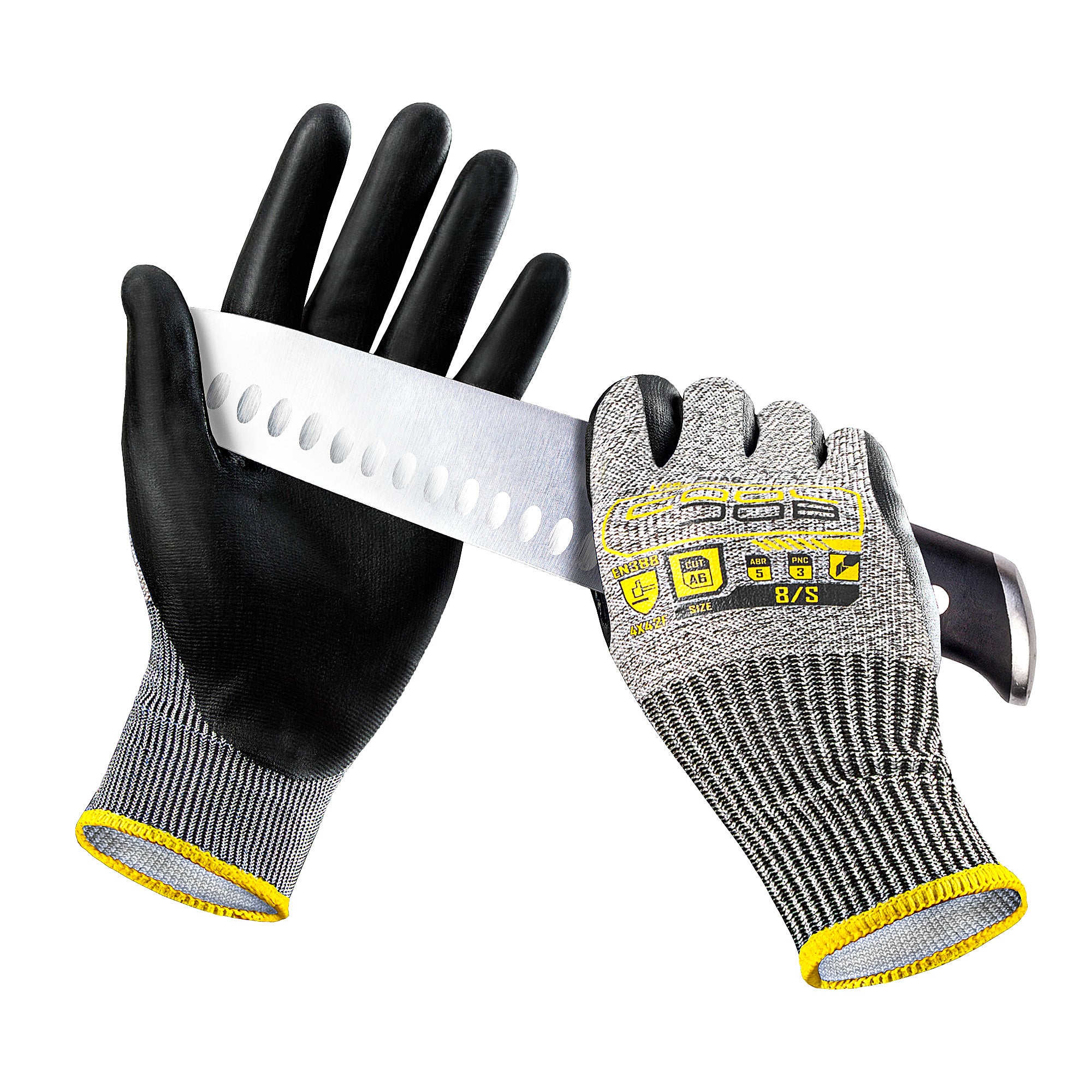 COOLJOB 12/120 Pairs A6 Cut Resistant Safety Work Gloves with Grip, Breathable Lightweight Polyurethane Coated Gloves