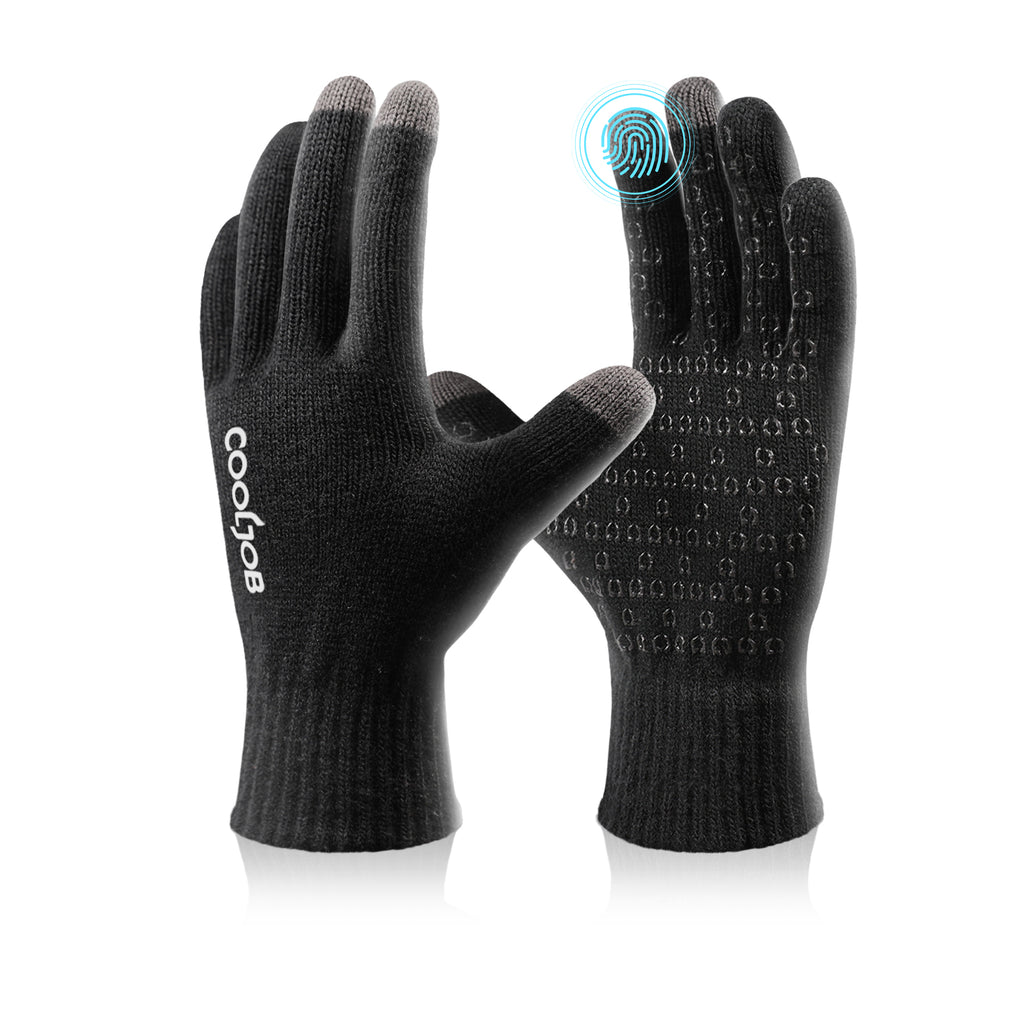 COOLJOB Warm Fleece Knit Winter Gloves, Touch Screen Fingers, Non-slip Silicone Grip and Elastic Cuff