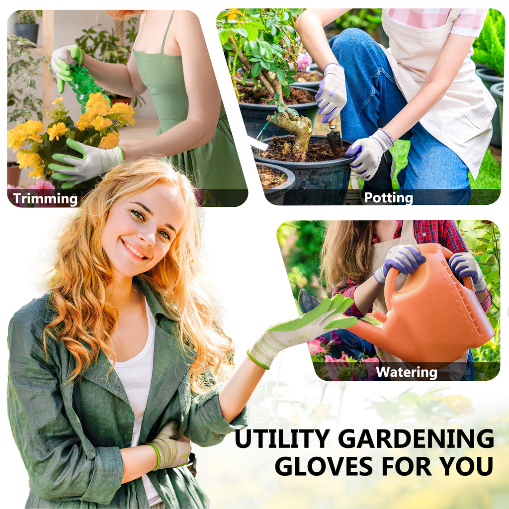 COOLJOB 2/6/10 Pairs Gardening Gloves for Women Ladies, Breathable Rubber Coated for Yard Garden, Lavender Purple & Green Apple