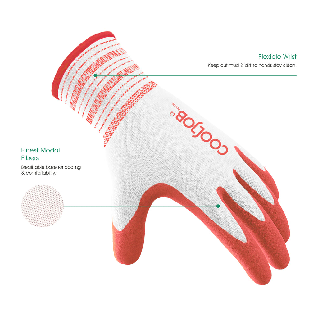 COOLJOB 2/6/10 Pairs Garden Gloves for Women, Bright Red & Mint Green