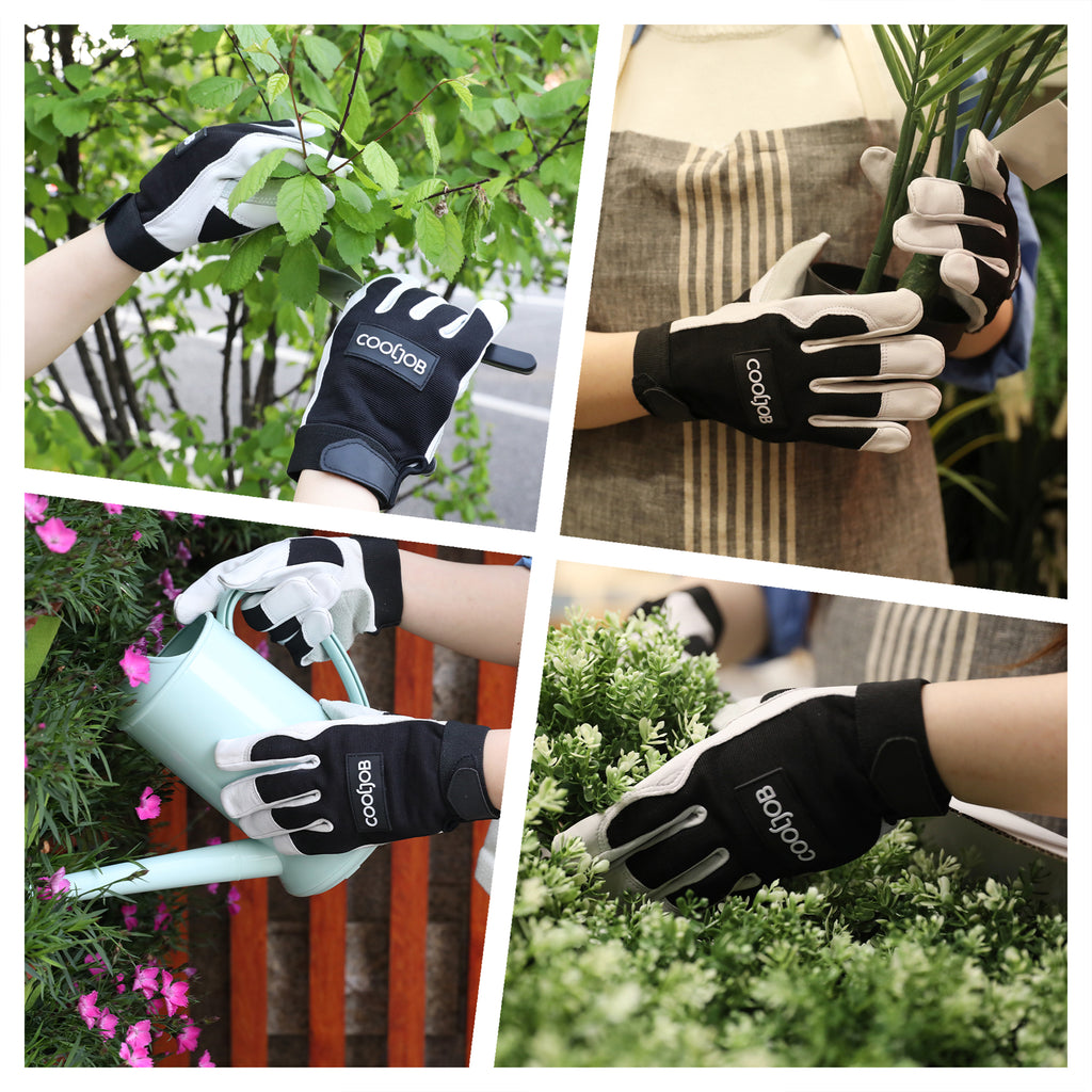 COOLJOB Leather Work Gloves with Grip, Thorn Proof, Heat Puncture Resistant Gloves