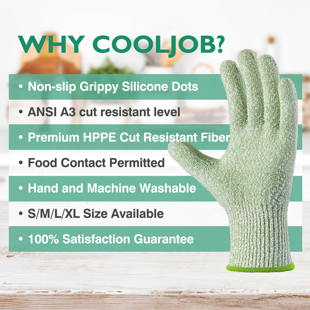 COOLJOB Food Grade Cut Resistant Gloves, Bamboo Rayon Safety Work Gloves Level 5 A3 Cutting Protection