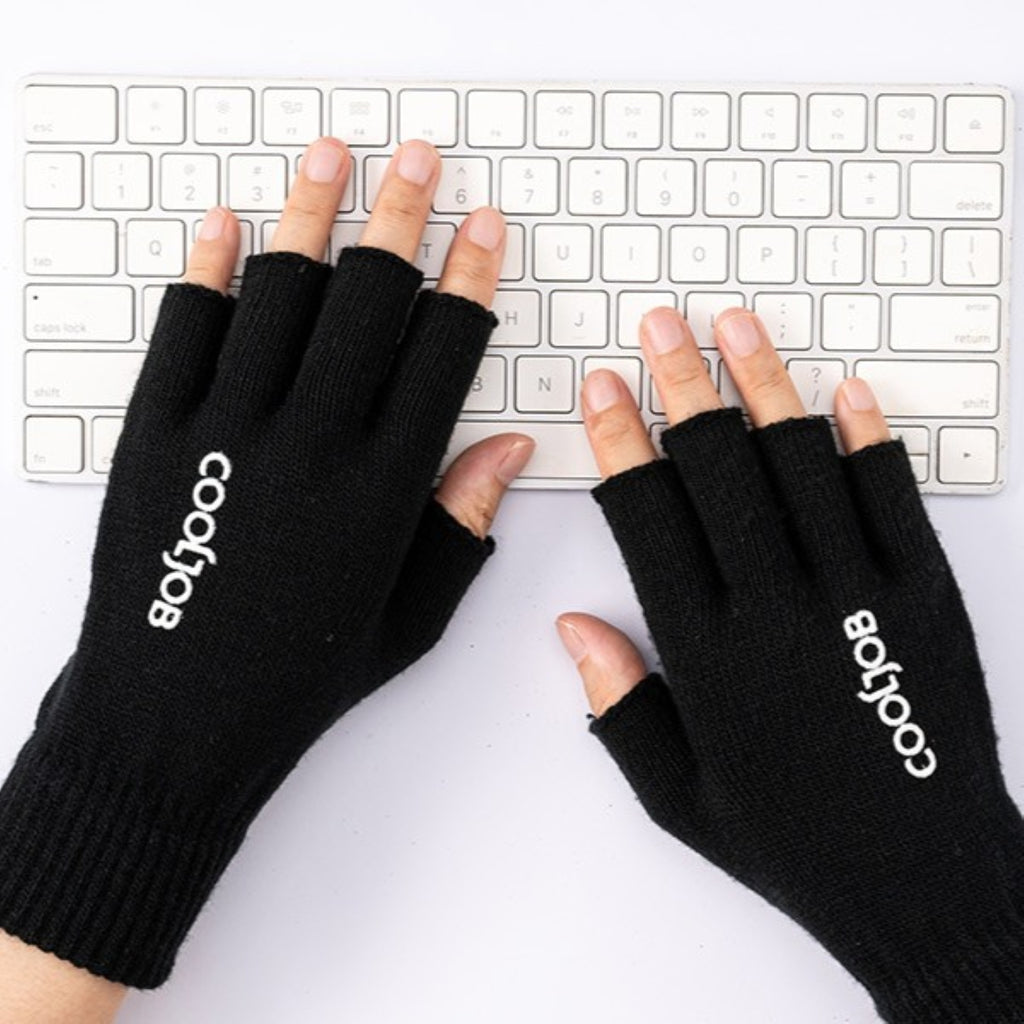 COOLJOB 2 Pairs Warm Knit Fingerless Gloves, Half Finger Winter Stretchy Mittens with Non-Slip Silicone Grip