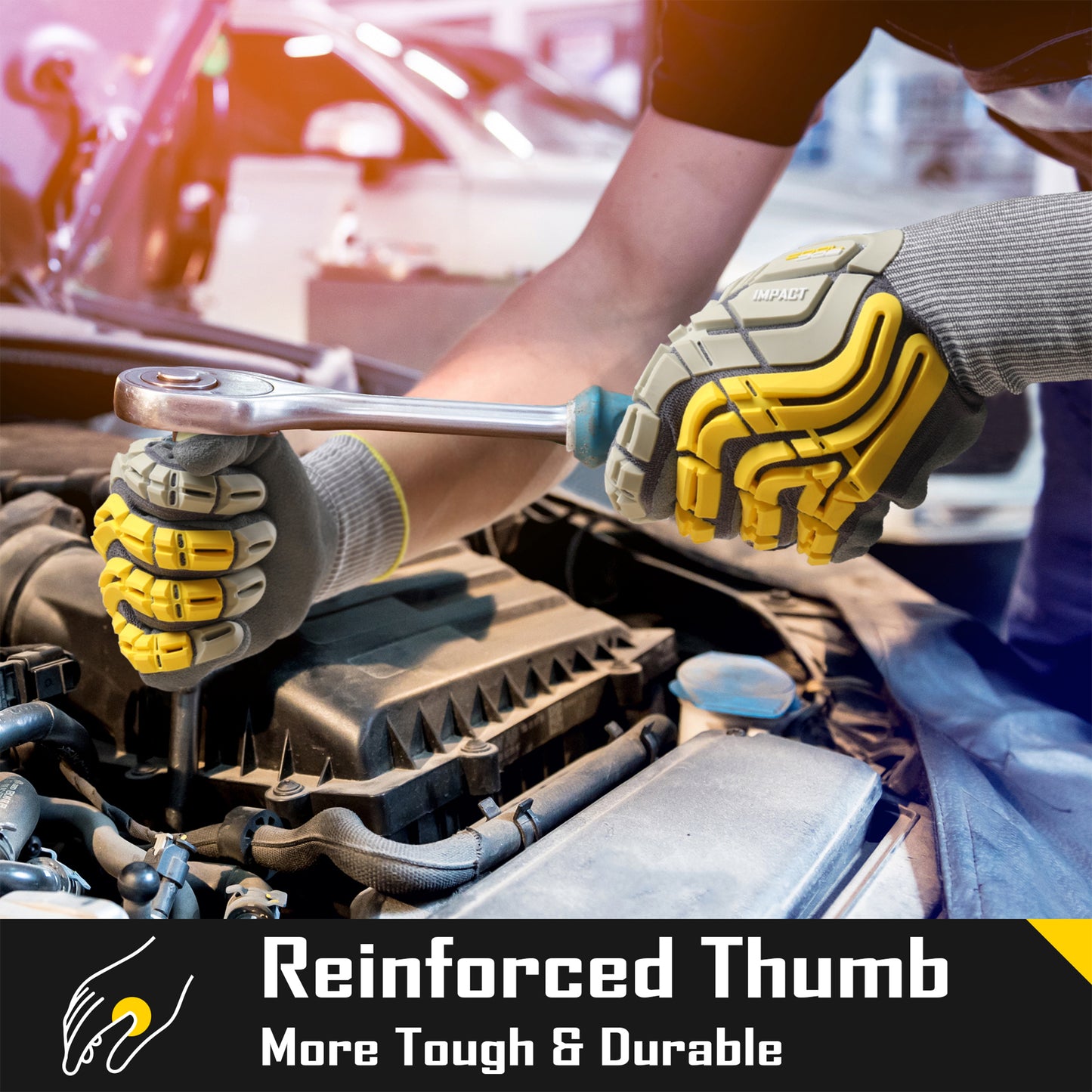 COOLJOB TPR Impact Resistant Safety Work Gloves with Grip ( Blue, Yellow )