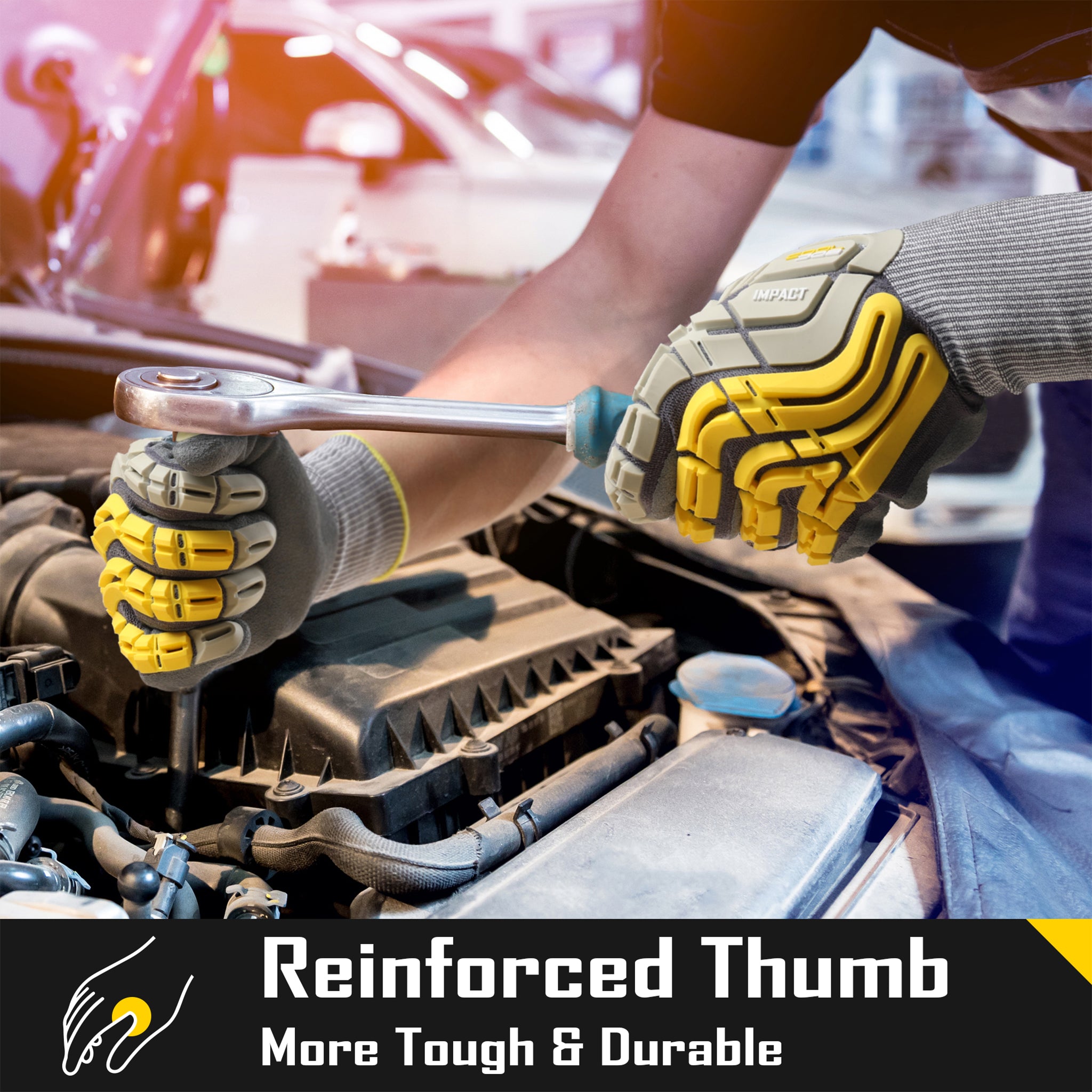 COOLJOB TPR Impact Resistant Safety Work Gloves with Grip ( Blue, Yellow )