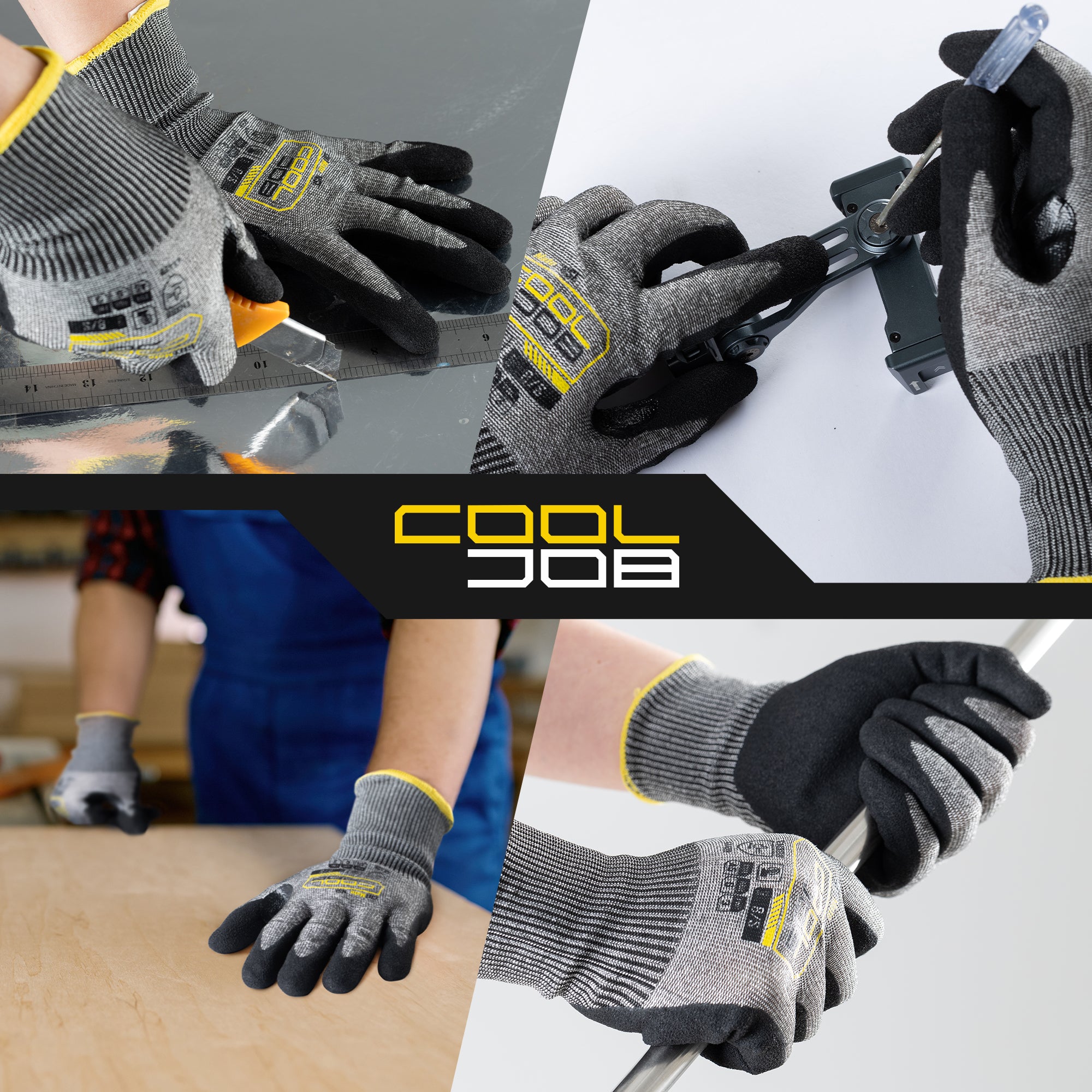 COOLJOB ANSI A5 Cut Resistant Gloves - 1/3/12 Pairs, Nitrile Rubber Dipped Safety Work Gloves for Men, Knife Proof with Grip Coating