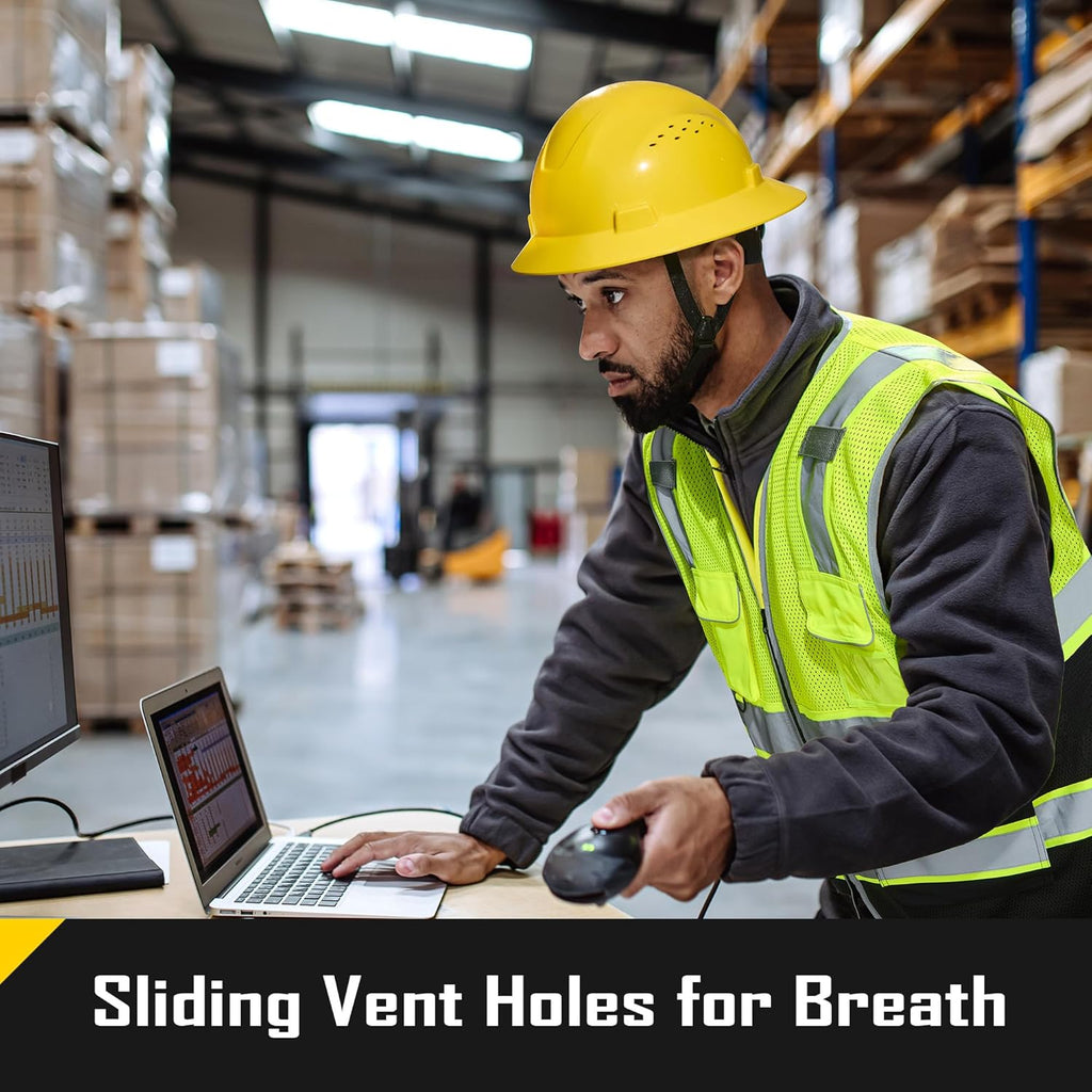 COOLJOB Full Brim Hard Hat, OSHA Construction Work Approved, HDPE Safety Helmet with 4 Point Adjustable Ratchet Suspension, Class E, G & C