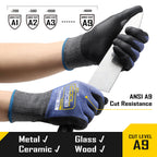 COOLJOB 3 Pairs A9 Cut Resistant Fishing Gloves, Touchscreen, Safety Work Gloves