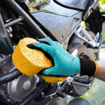 COOLJOB 2/6 Pairs Waterproof Gardening Work Gloves with grip, Double Rubber Coated (Blue)