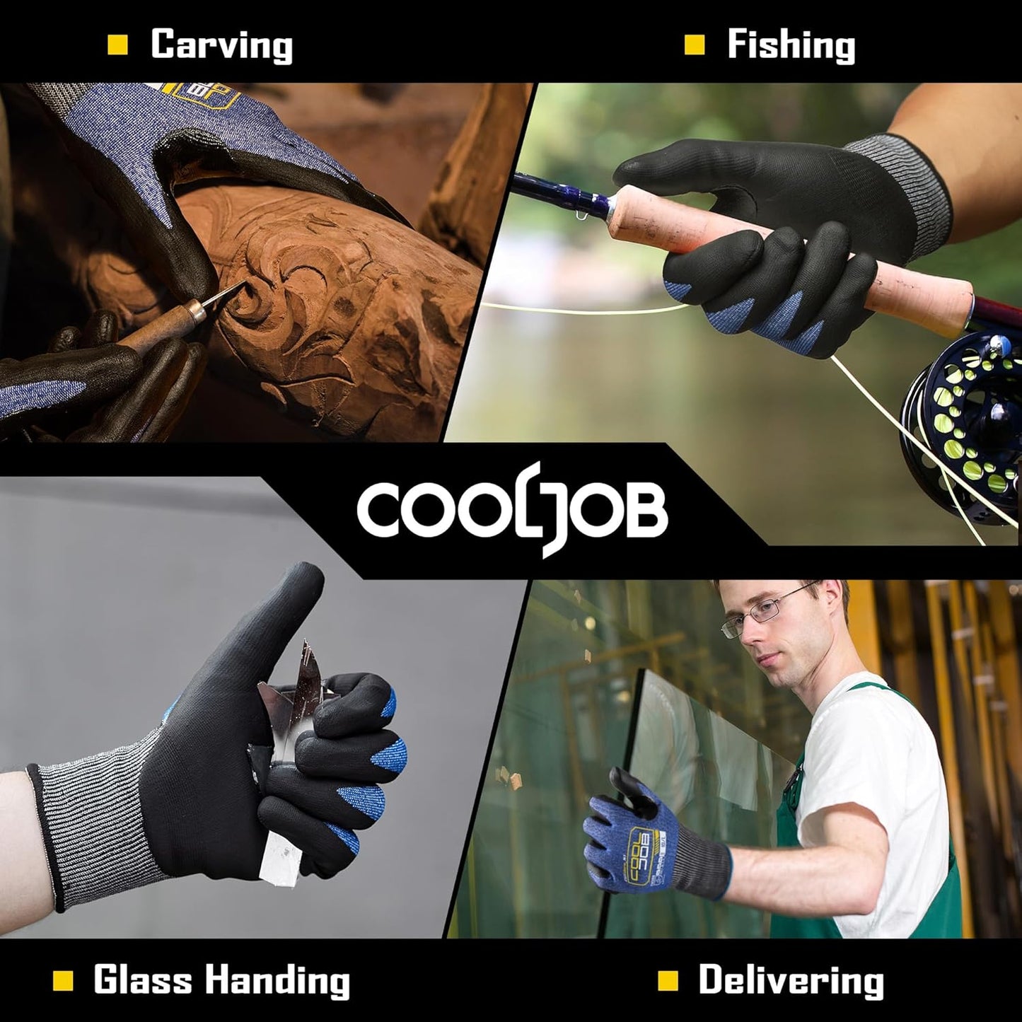 COOLJOB 1/3 Pairs A9 Cut Resistant Fishing Gloves, Touchscreen, Safety Work Gloves