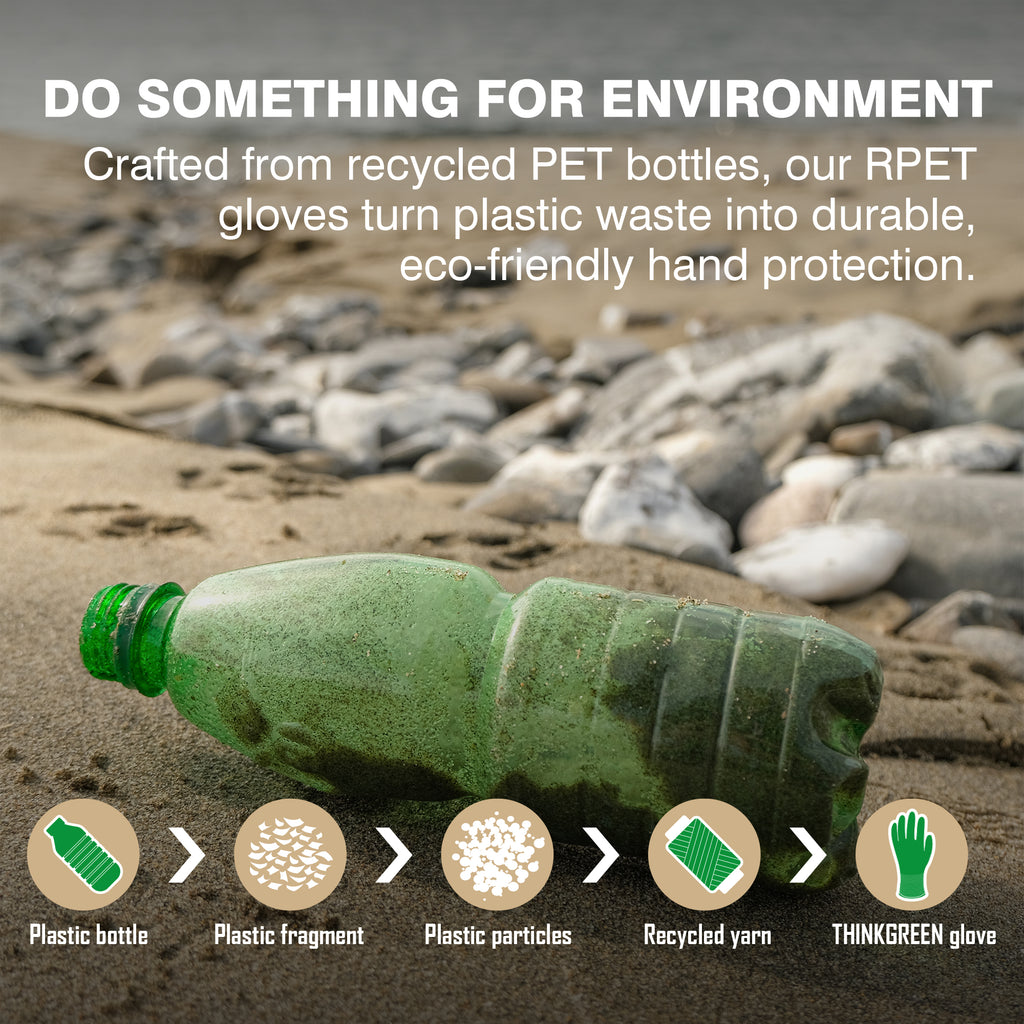 COOLJOB 3 Pairs Think Green Gardening Work Gloves, 100% Recycled Polyester with Rubber Coated