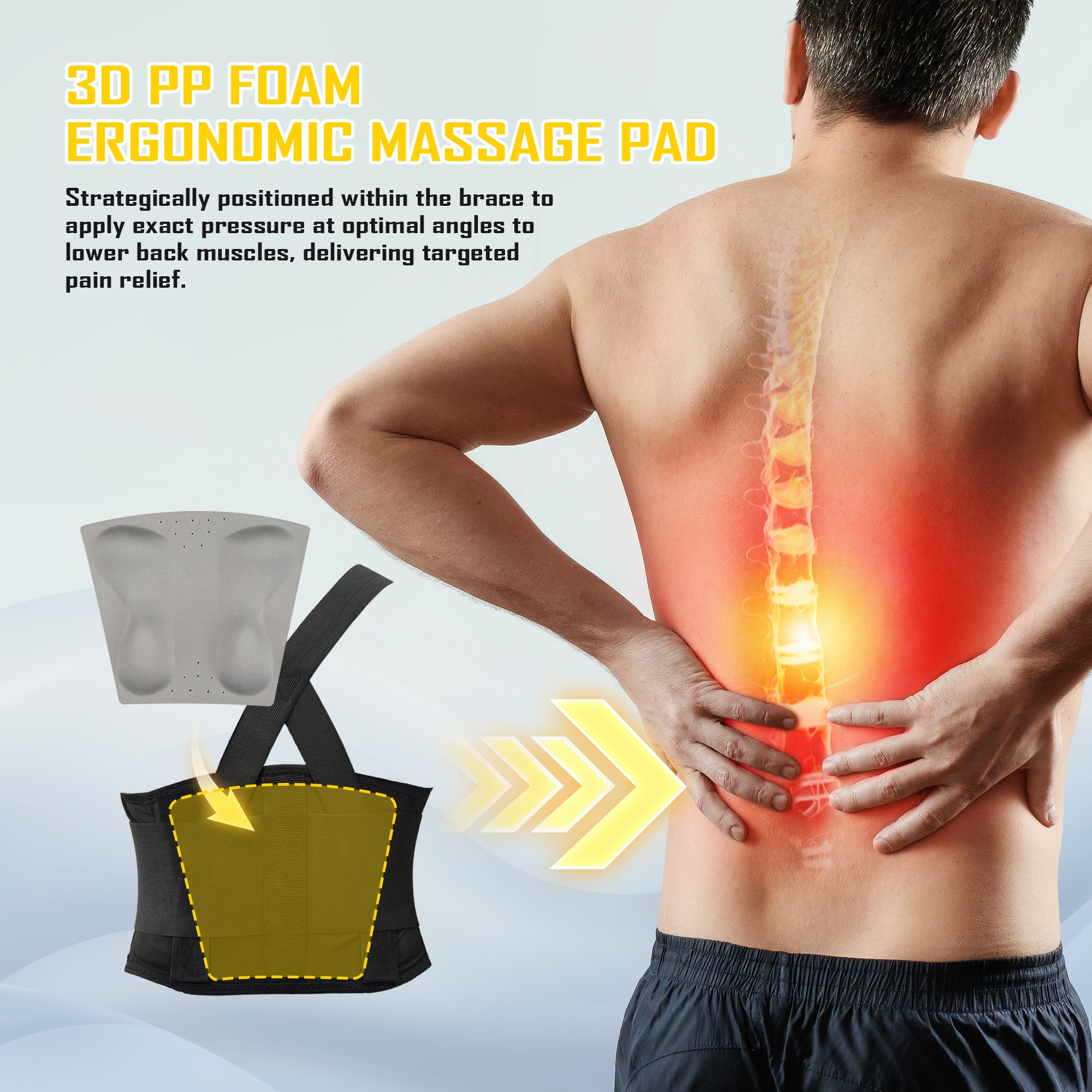 COOLJOB Expert Back Brace for Lower Back Pain Relief, Powerful Lumbar Support with 3D Foam Pad and Elastic Shoulder Strap, Breathable Adjustable Support Belt