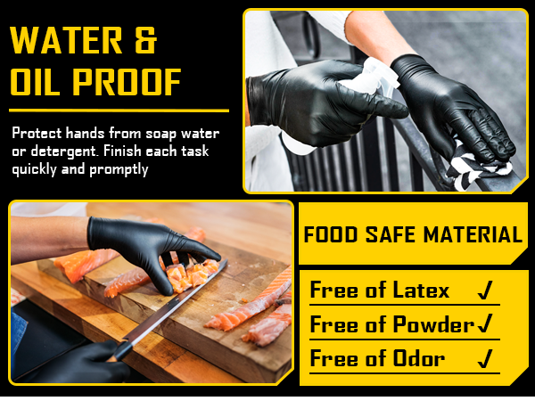 COOLJOB 5 Mil Black Disposable Nitrile Gloves, Heavy-Duty for Household Cleaning, Cooking, Working, Powder Free