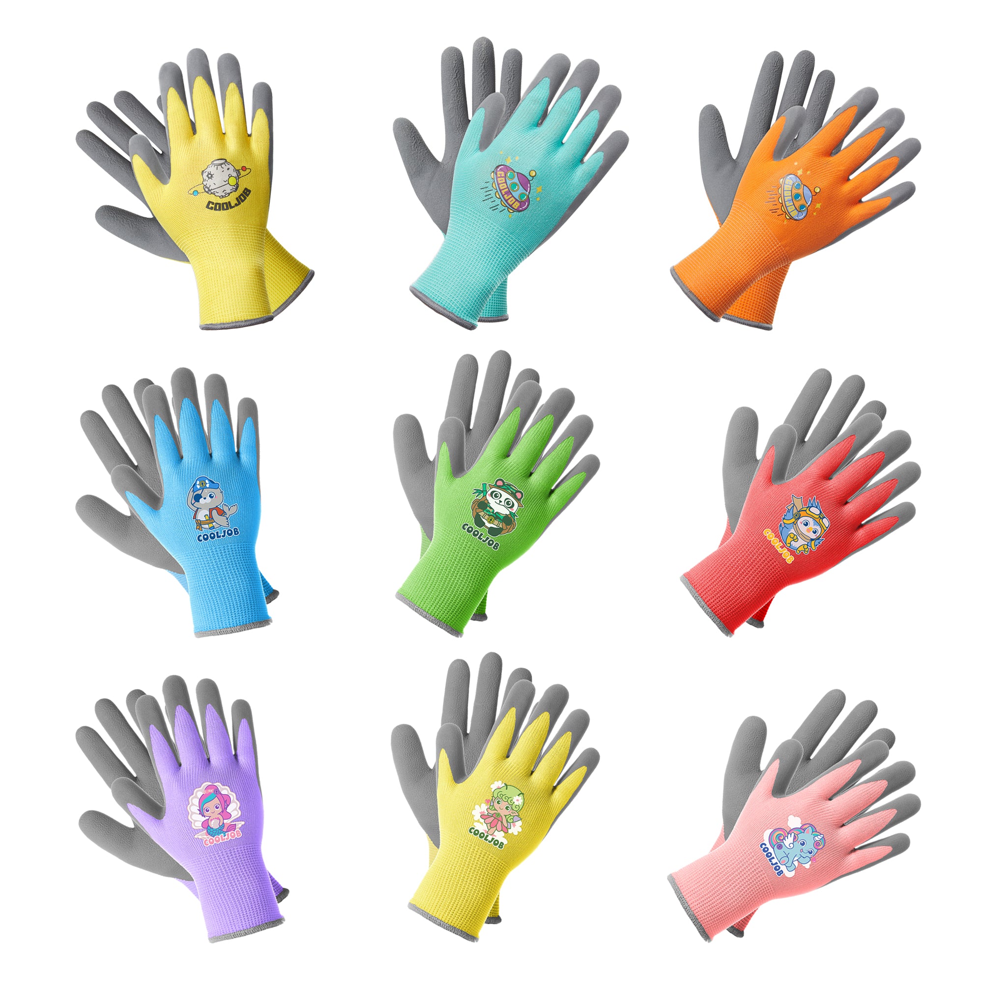 COOLJOB 36 Pairs Kids Gardening Gloves, Toddler Boys Girls Grippy Rubber Coated Children Work Gloves, Assorted Colors