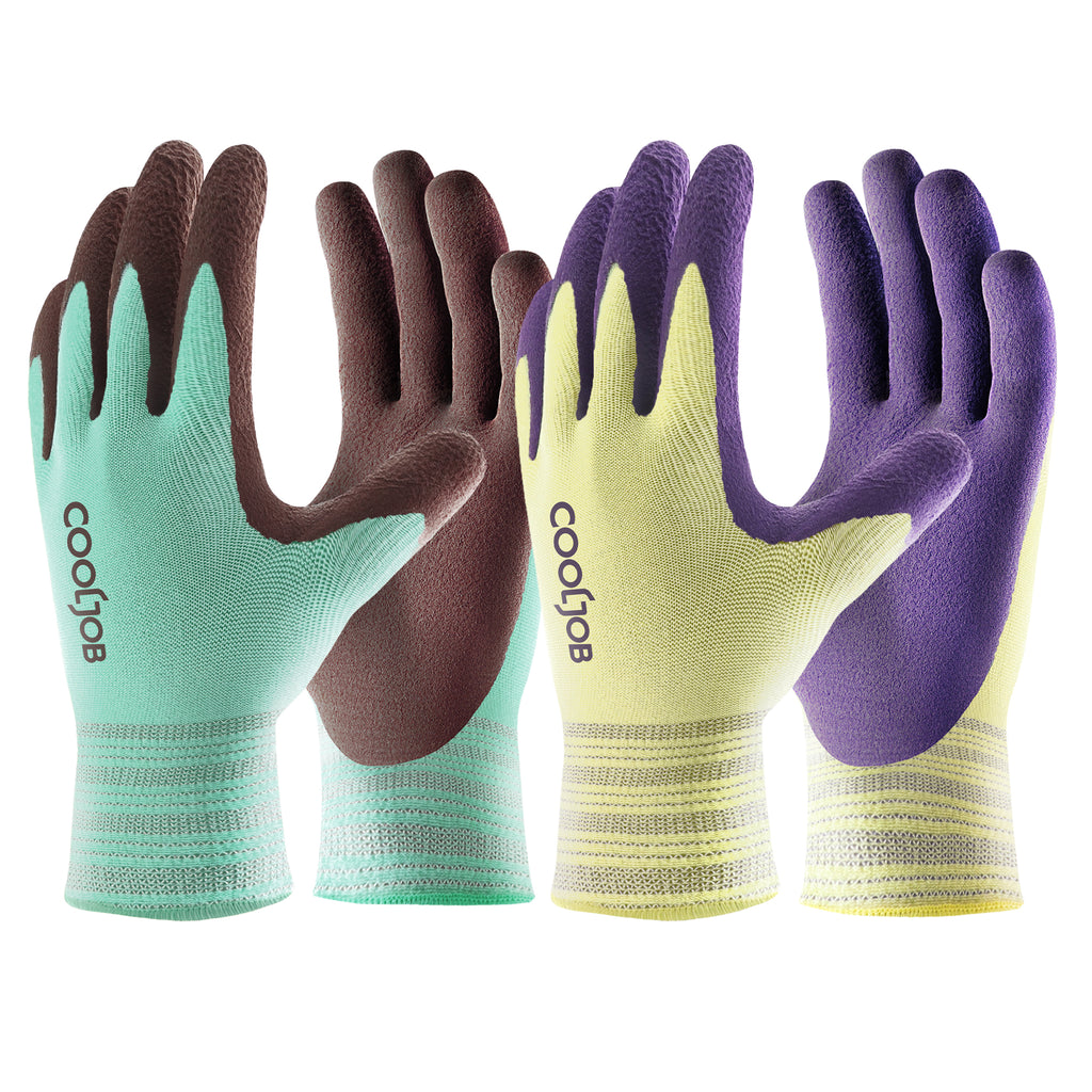 COOLJOB 2 Pairs Breathable Gardening Gloves, Stretch Soft Modal Base with Non Slip Rubber Coating