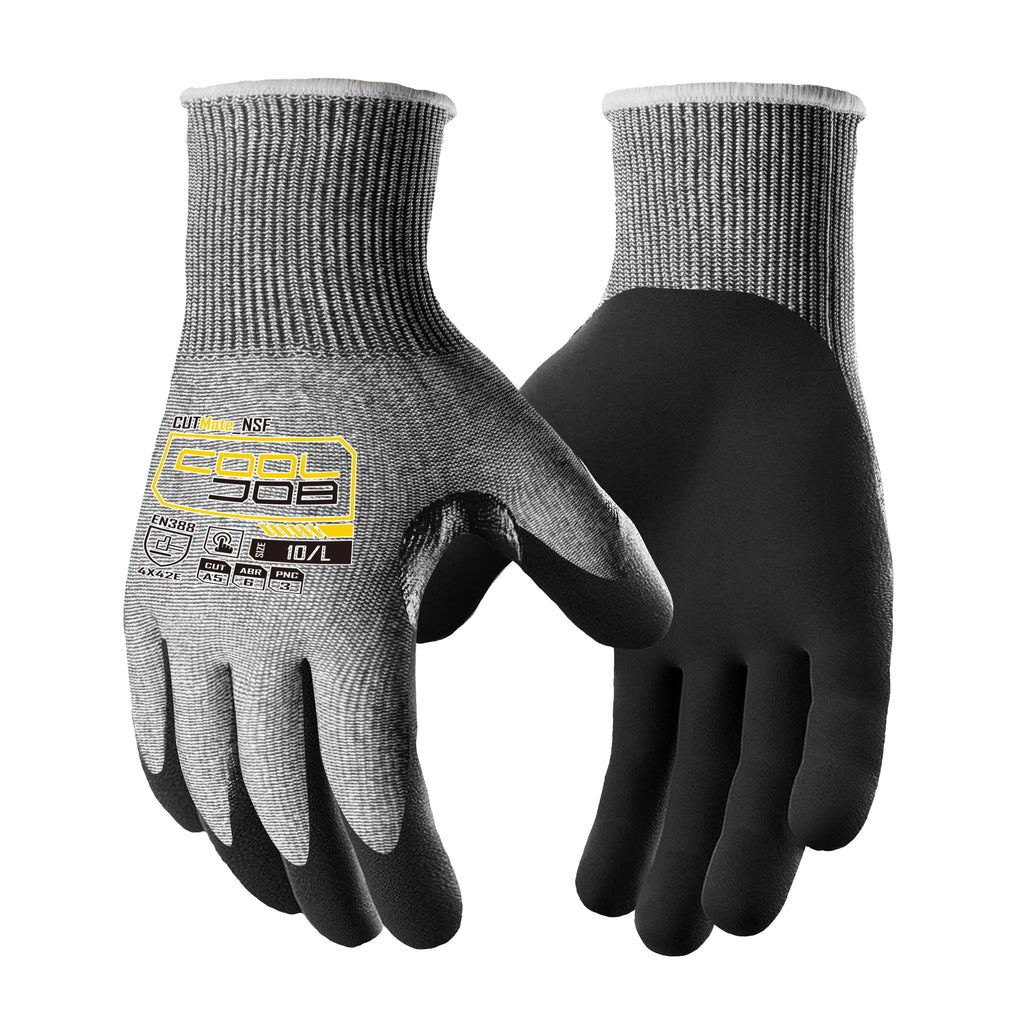COOLJOB ANSI A5 Cut Resistant Gloves - 1/3/12 Pairs, Nitrile Rubber Dipped Safety Work Gloves for Men, Knife Proof with Grip Coating