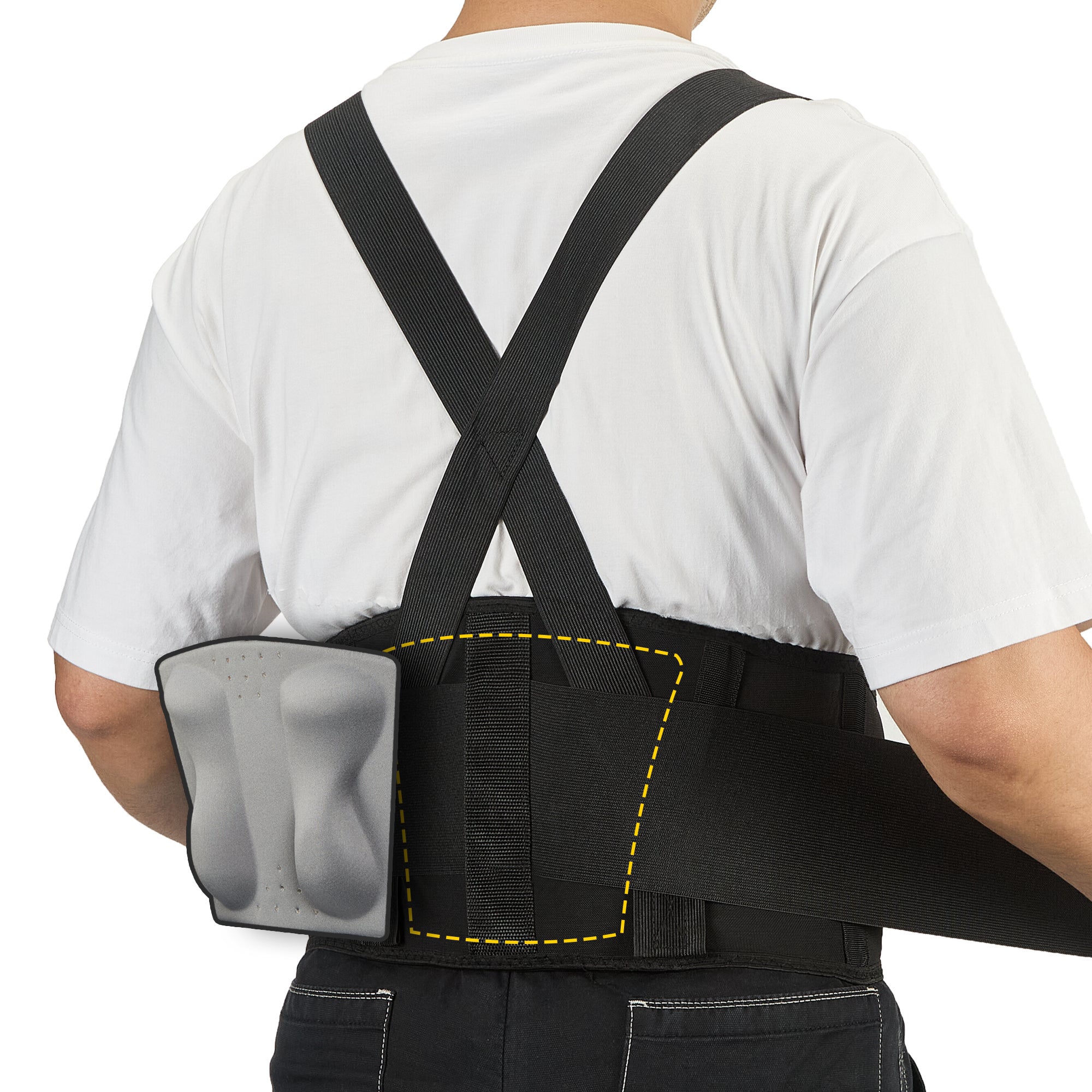 COOLJOB Expert Back Brace for Lower Back Pain Relief, Powerful Lumbar Support with 3D Foam Pad and Elastic Shoulder Strap, Breathable Adjustable Support Belt