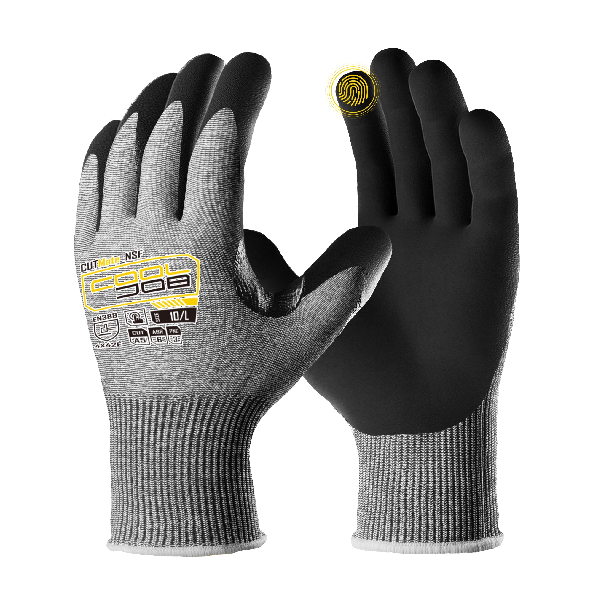 COOLJOB 1/3/12 Pairs A5 Cut Resistant Gloves , Nitrile Rubber Dipped Safety Work Gloves for Men, Knife Proof with Grip Coating