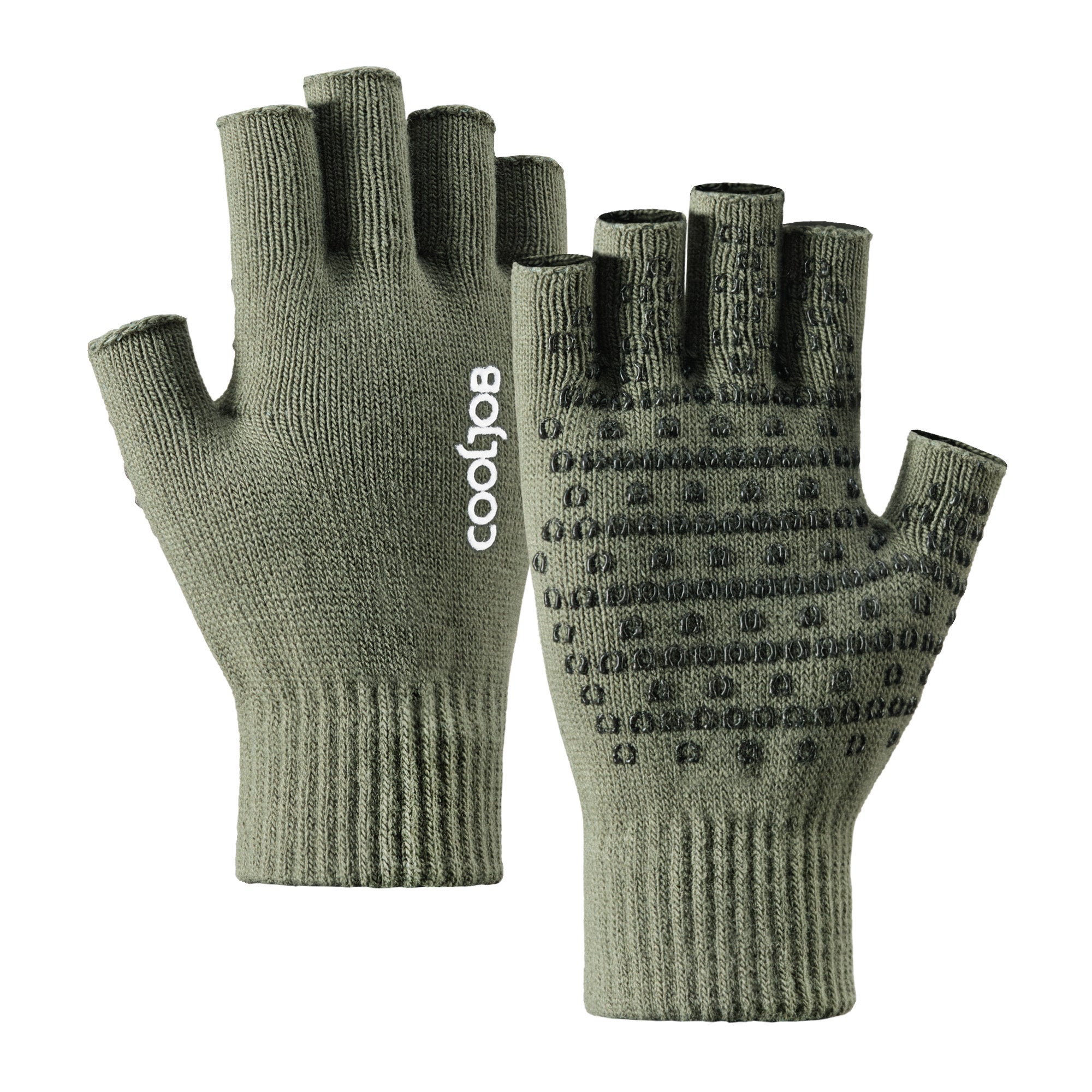 COOLJOB 2 Pairs Warm Knit Fingerless Gloves, Half Finger Winter Stretchy Mittens with Non-Slip Silicone Grip