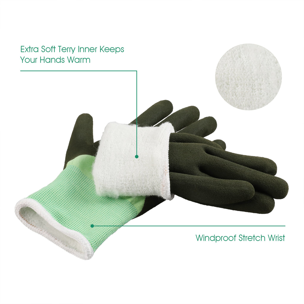 COOLJOB Think Green Thick Fleece Lined Winter Thermal Warm Freezer Work Gloves, Non-Slip Grip