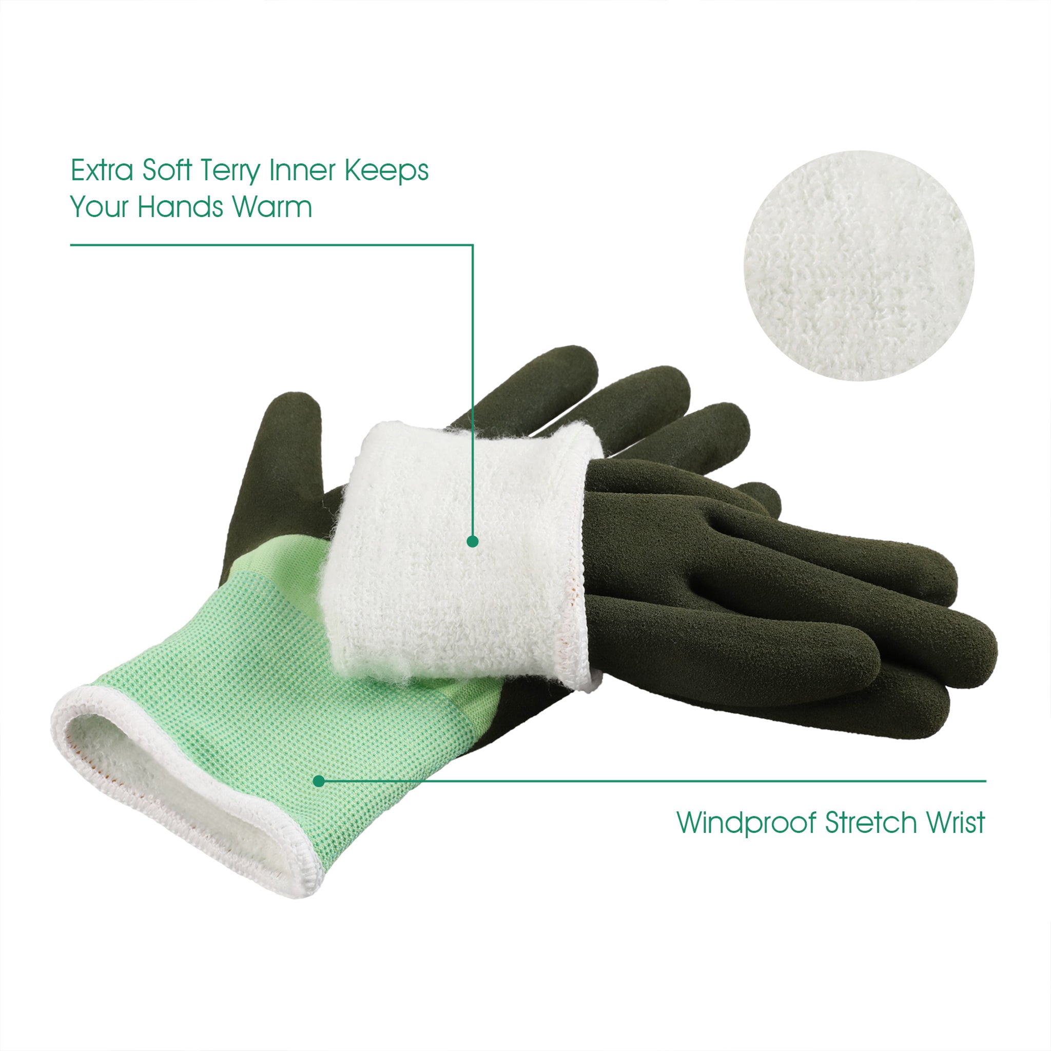 COOLJOB Think Green Thick Fleece Lined Winter Thermal Warm Freezer Work Gloves, Non-Slip Grip