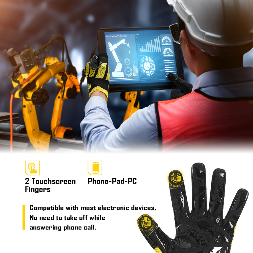COOLJOB Breathable Men’s Work Gloves with Silicone Grip, Touchscreen Mechanic Gloves (Black, Grey)
