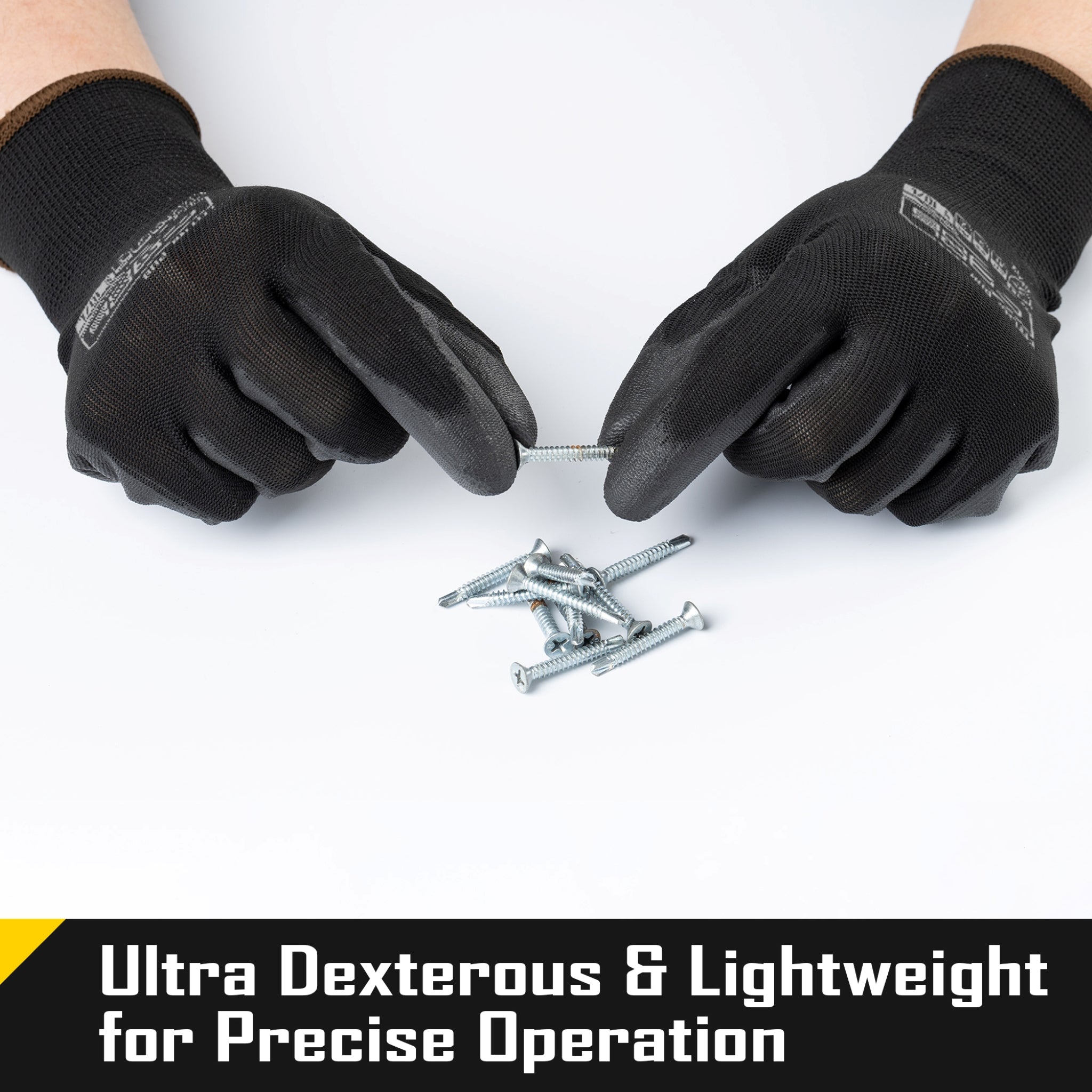 COOLJOB 12/60/120 Pairs Safety Work Gloves Pack Bulk with Grip PU Coating（Black）