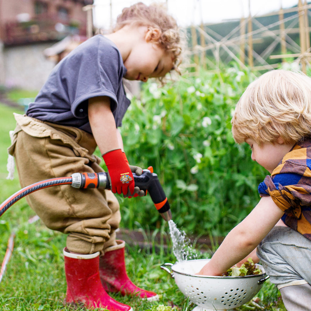 COOLJOB 3 Pairs Kids Gloves, Grippy Rubber Coated Garden Work Gloves for Children, Red & Green & Blue