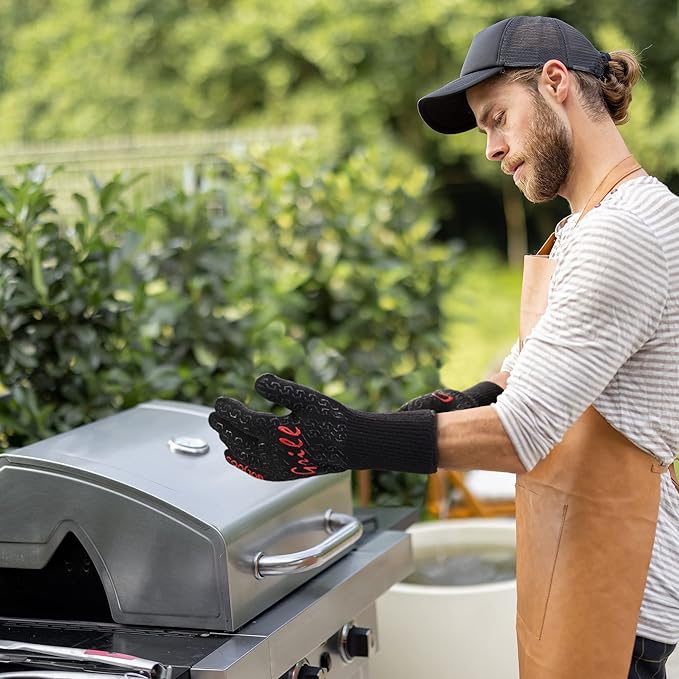 COOLJOB Heat Resistant BBQ Gloves for Hot Temperature Cooking, Barbecue Grilling